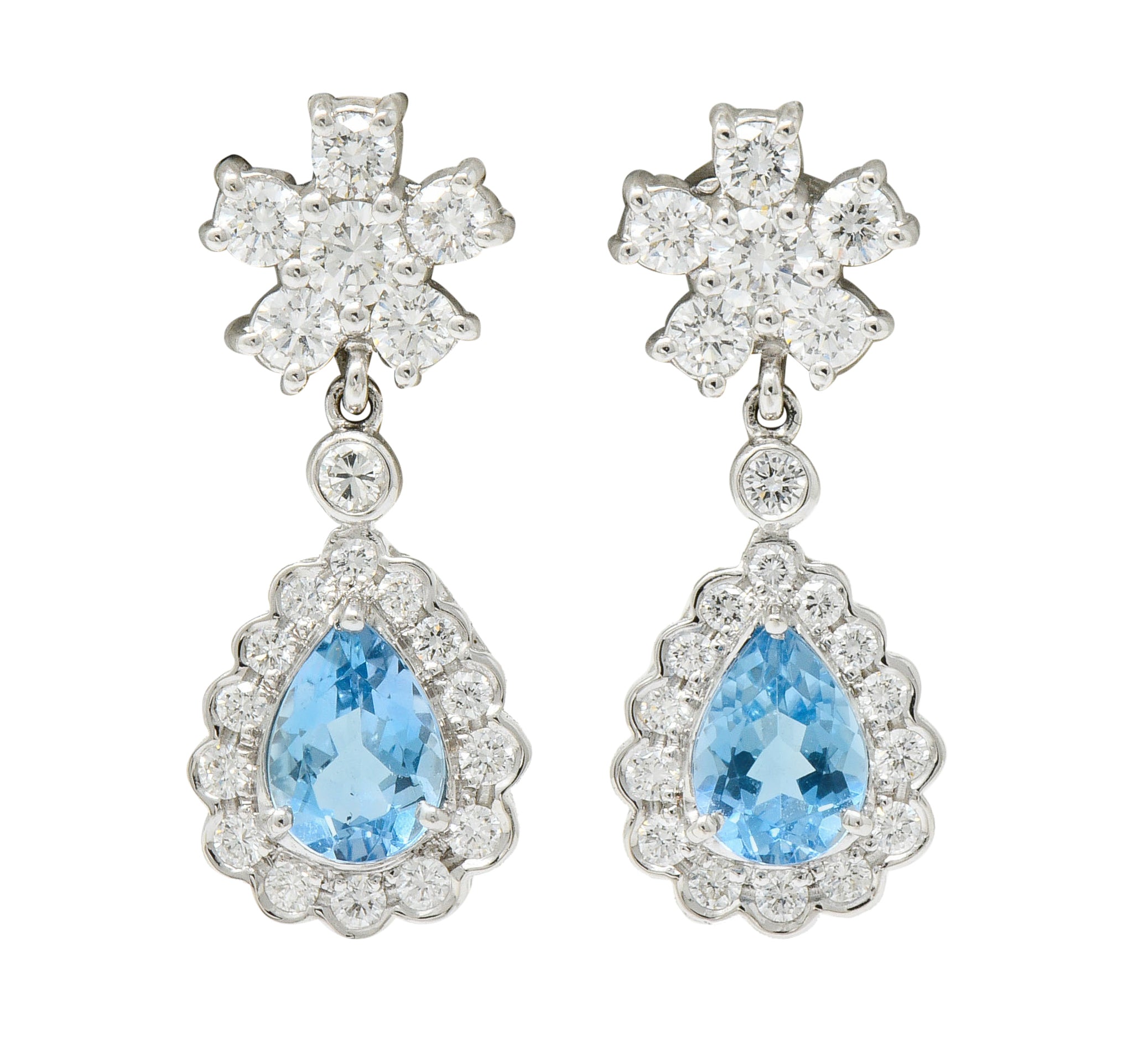 2.00 CTW Aquamarine Diamond Platinum 18 Karat White Gold Convertible Drop EarringsEarrings - Wilson's Estate Jewelry