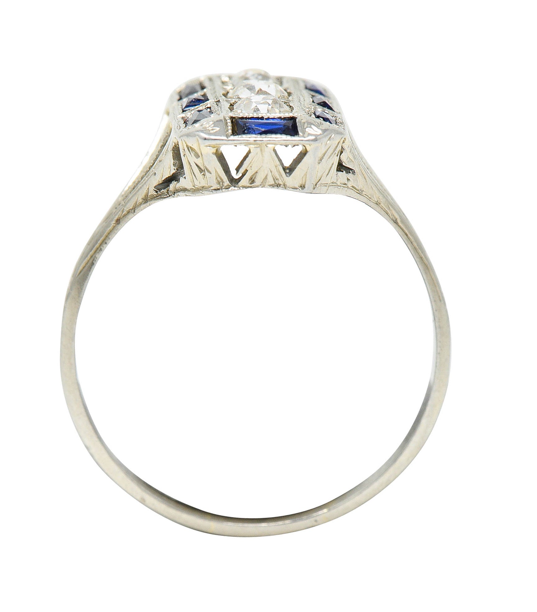 Art Deco 0.50 CTW Diamond Sapphire 18 Karat White Gold Dinner RingRing - Wilson's Estate Jewelry