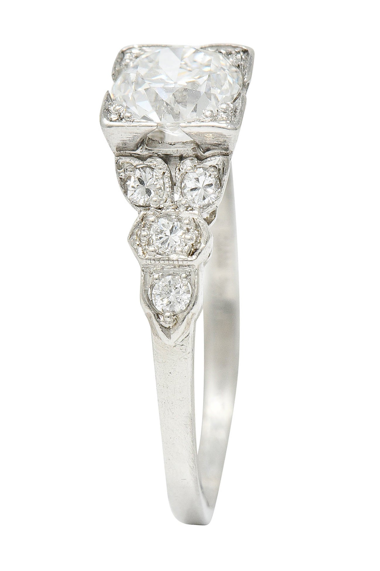 1930's Art Deco 0.96 CTW Diamond Platinum Foliate Engagement Ring GIARing - Wilson's Estate Jewelry