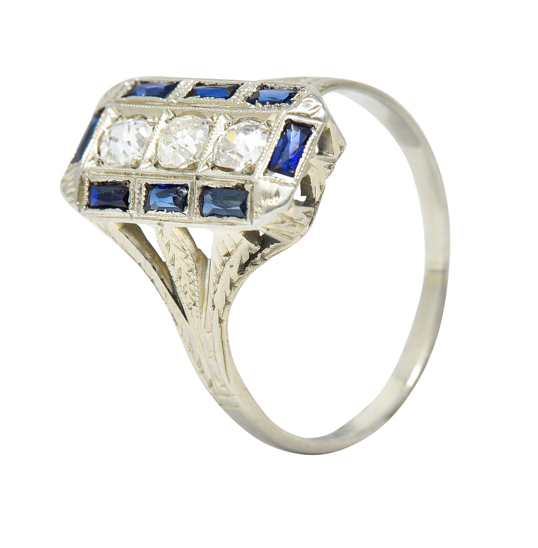 Art Deco 0.50 CTW Diamond Sapphire 18 Karat White Gold Dinner RingRing - Wilson's Estate Jewelry