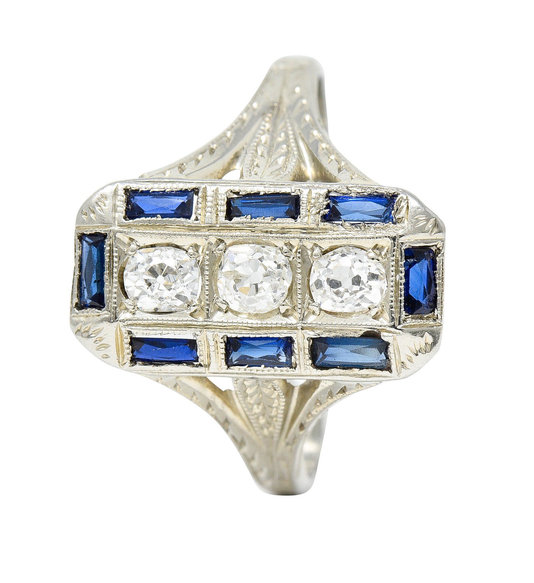 Art Deco 0.50 CTW Diamond Sapphire 18 Karat White Gold Dinner RingRing - Wilson's Estate Jewelry