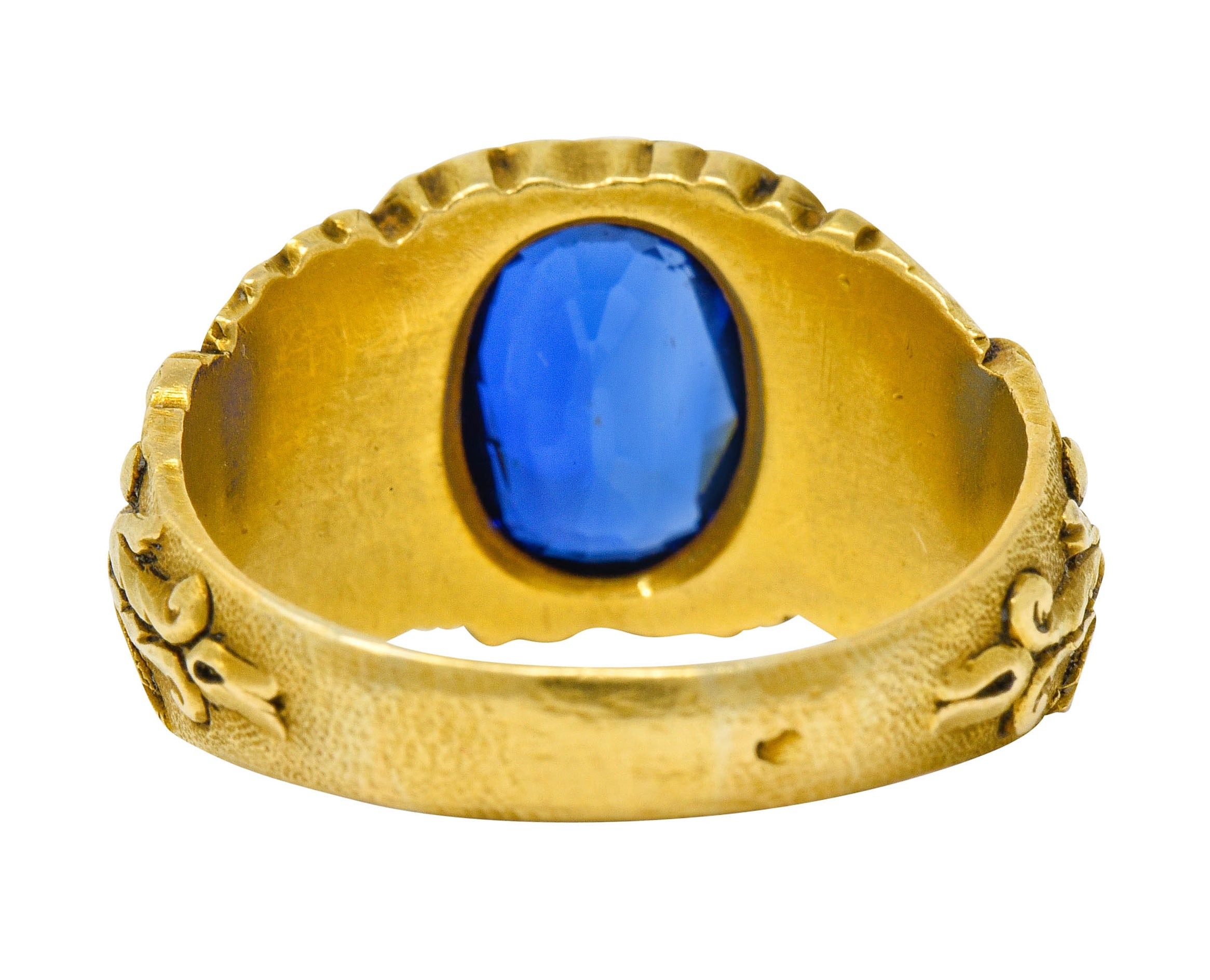 French Victorian 3.00 CTW No Heat Burma Sapphire 18 Karat Gold Anemoi God Of Wind Ring GIARing - Wilson's Estate Jewelry