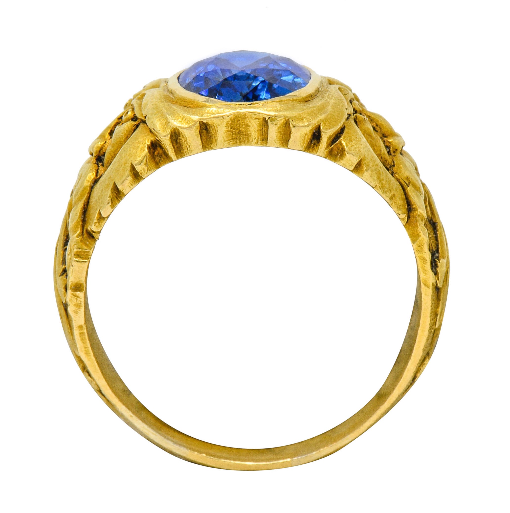 French Victorian 3.00 CTW No Heat Burma Sapphire 18 Karat Gold Anemoi God Of Wind Ring GIARing - Wilson's Estate Jewelry