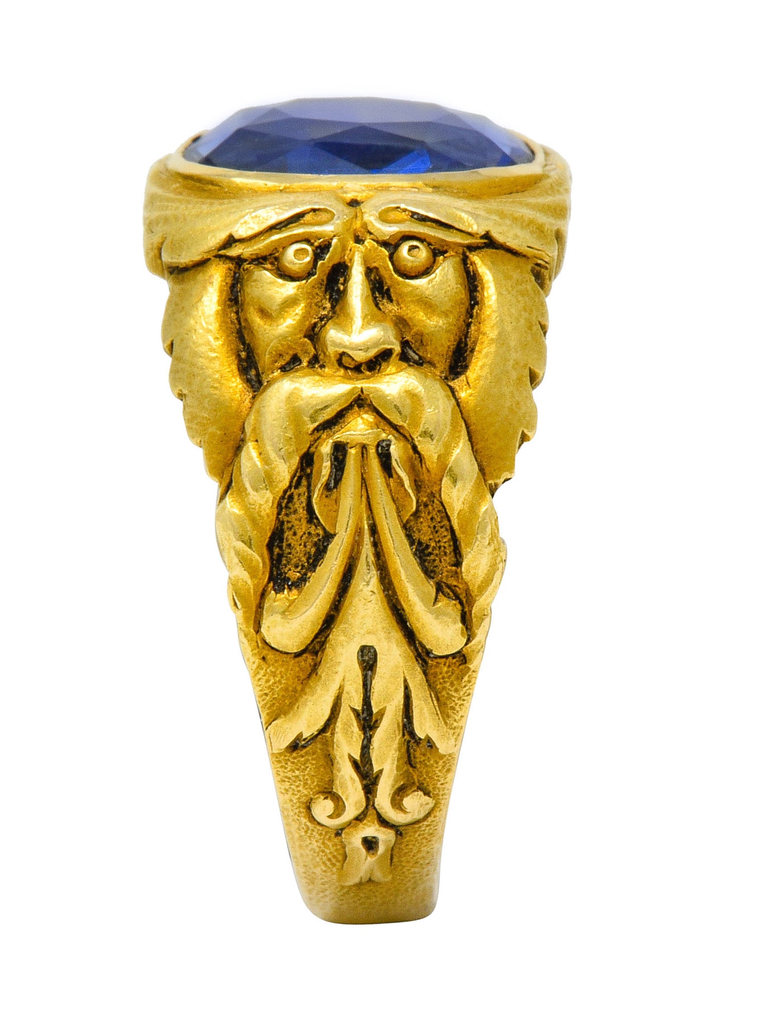 French Victorian 3.00 CTW No Heat Burma Sapphire 18 Karat Gold Anemoi God Of Wind Ring GIARing - Wilson's Estate Jewelry