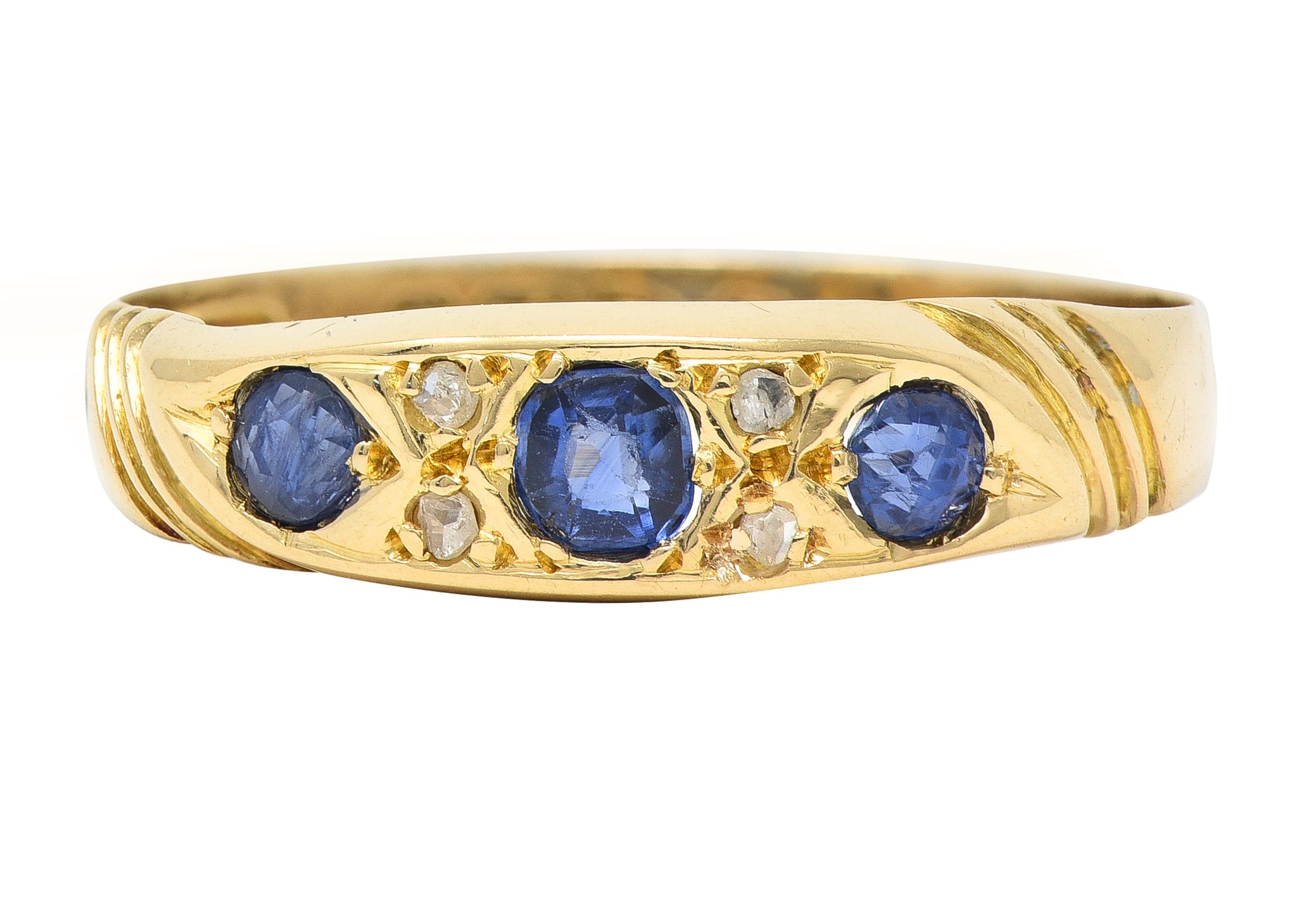 Victorian 0.40 CTW Sapphire Diamond 18 Karat Yellow Gold Antique Band Ring