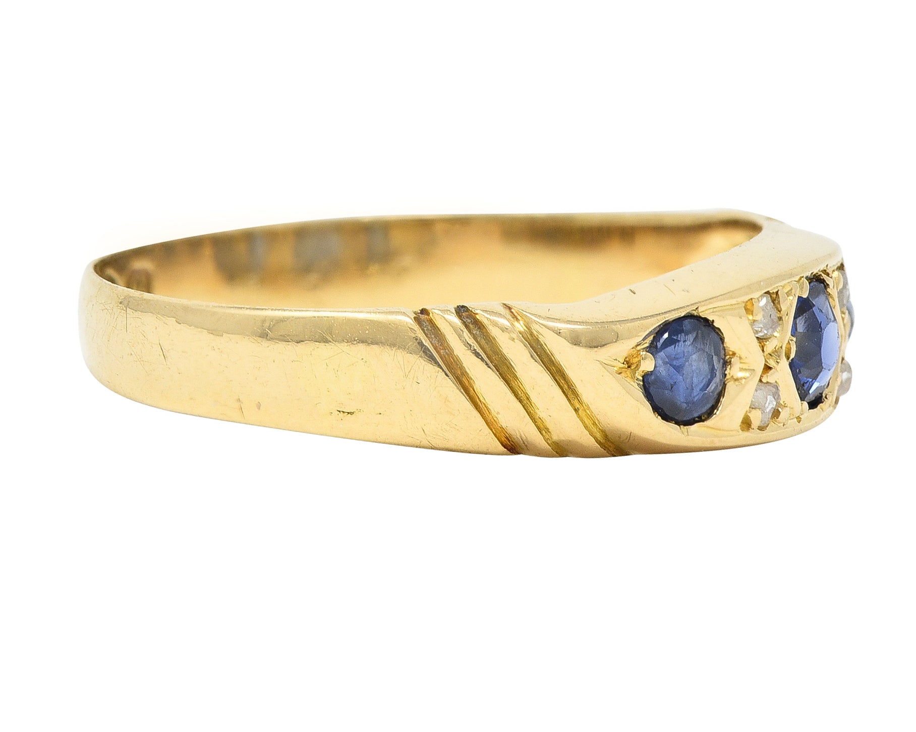 Victorian 0.40 CTW Sapphire Diamond 18 Karat Yellow Gold Antique Band Ring