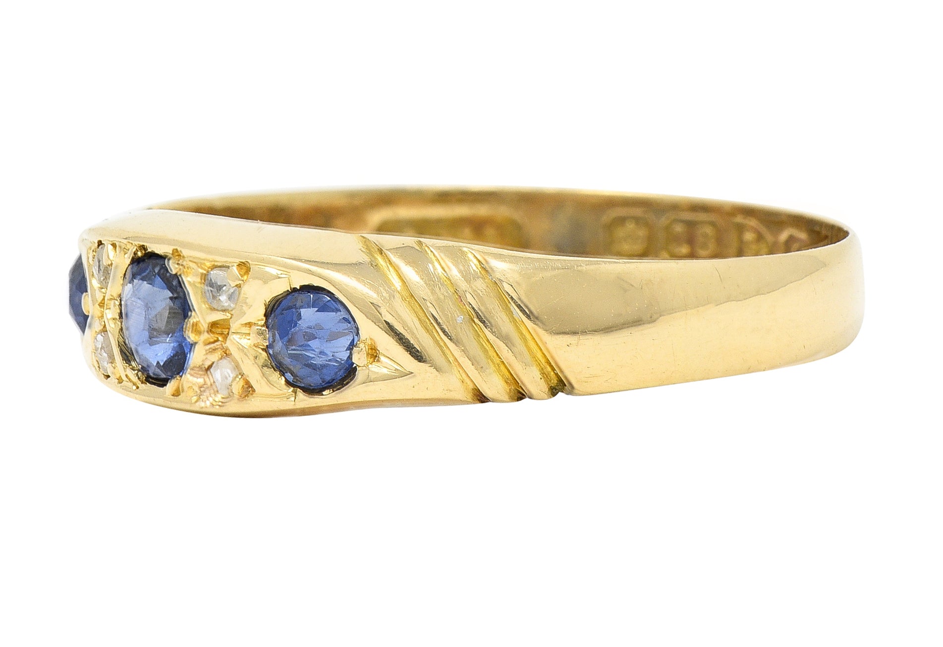 Victorian 0.40 CTW Sapphire Diamond 18 Karat Yellow Gold Antique Band Ring