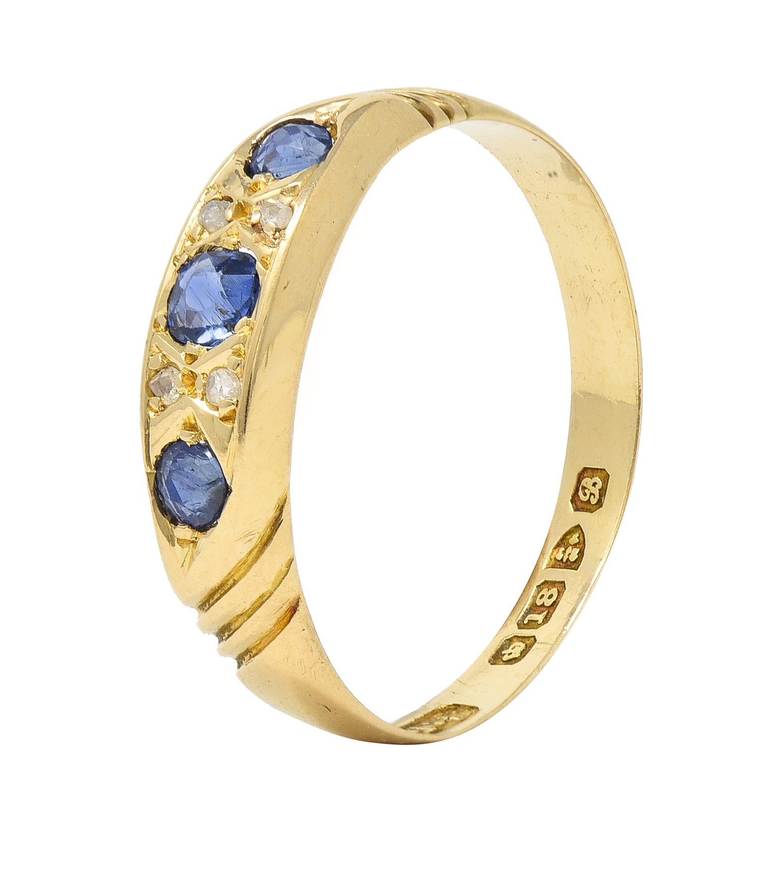 Victorian 0.40 CTW Sapphire Diamond 18 Karat Yellow Gold Antique Band Ring