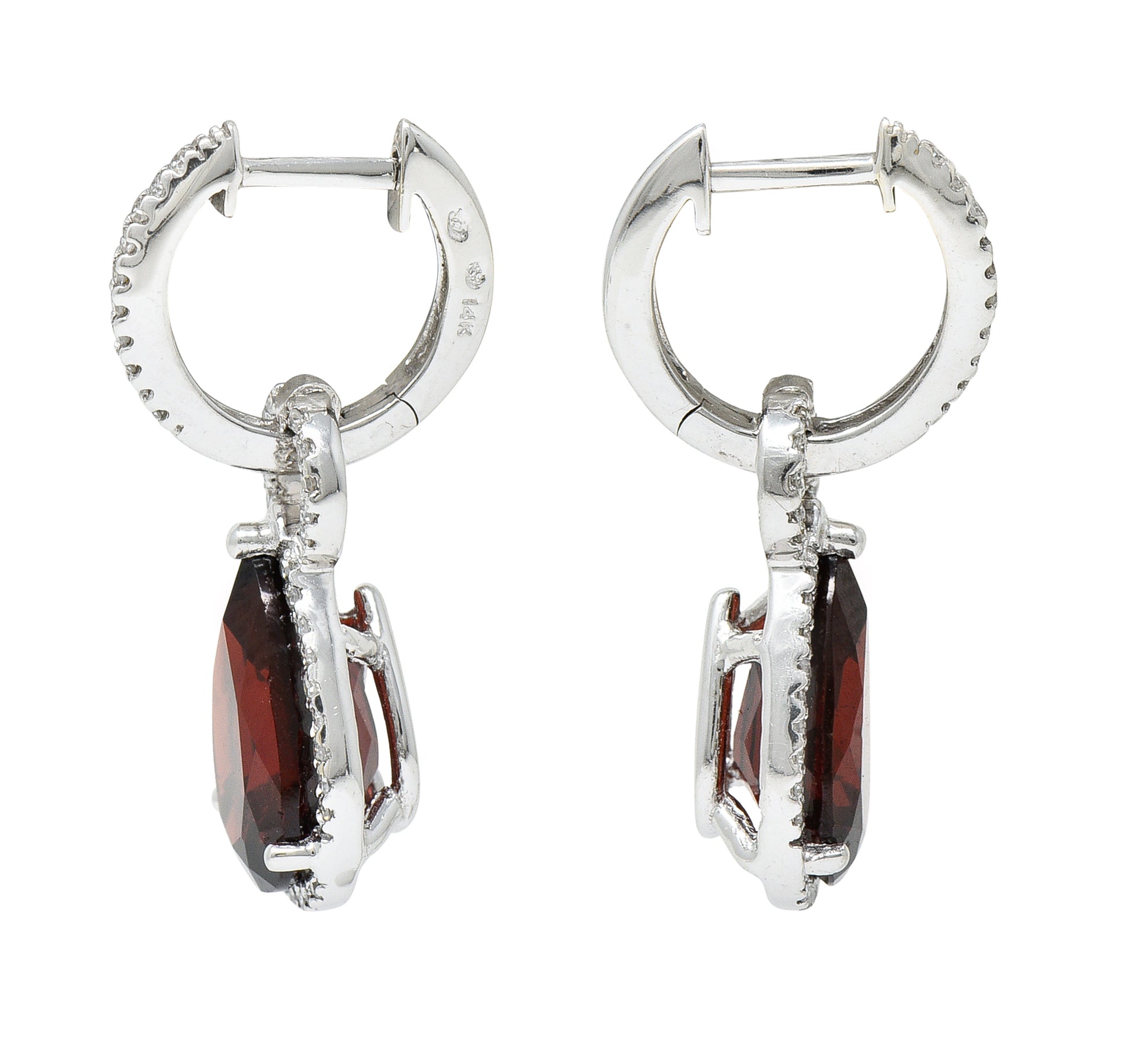 Contemporary Garnet Diamond 14 Karat White Gold Pear Drop Earrings Wilson's Estate Jewelry