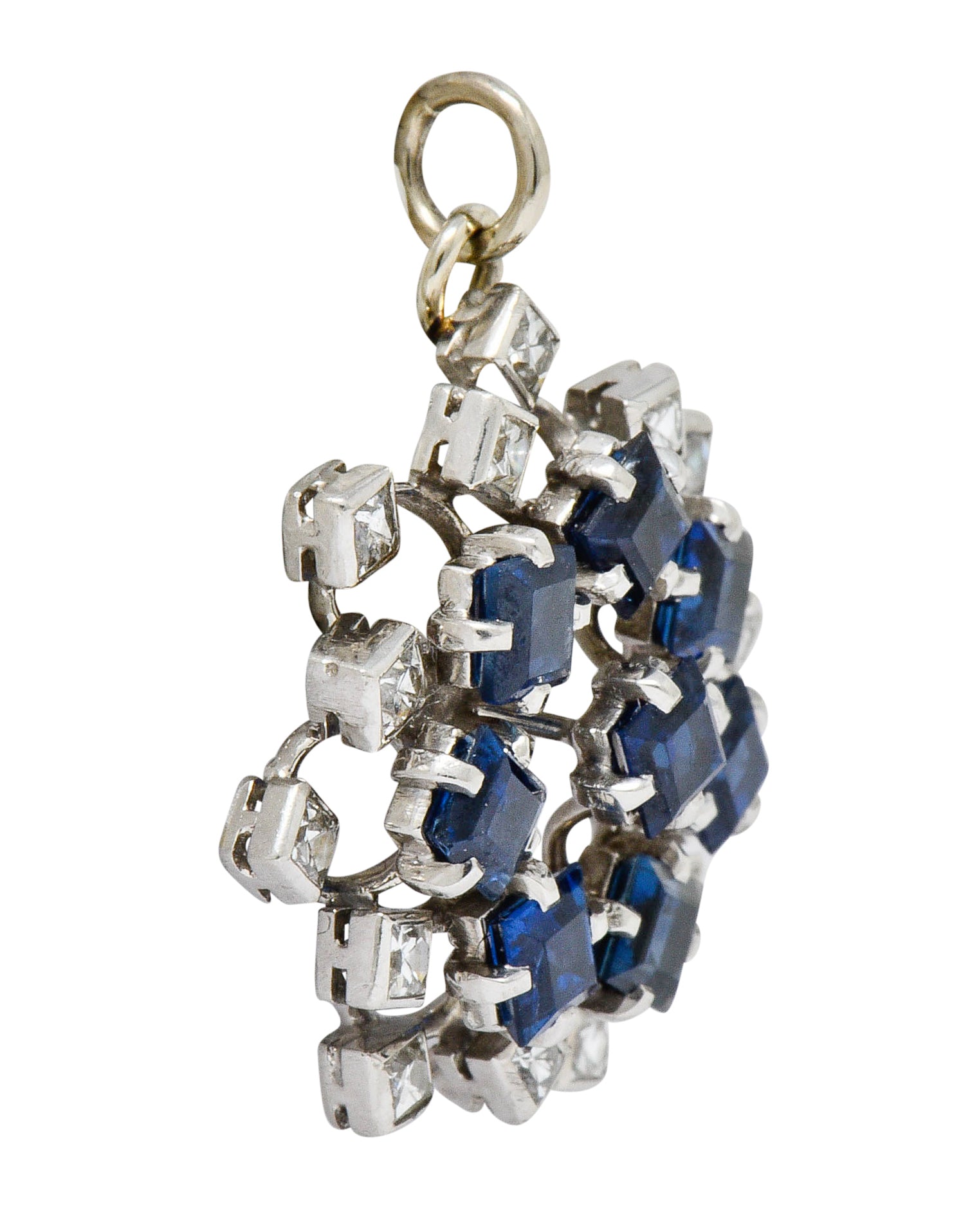 Art Deco 3.18 CTW Sapphire Diamond Platinum Starburst PendantNecklace - Wilson's Estate Jewelry