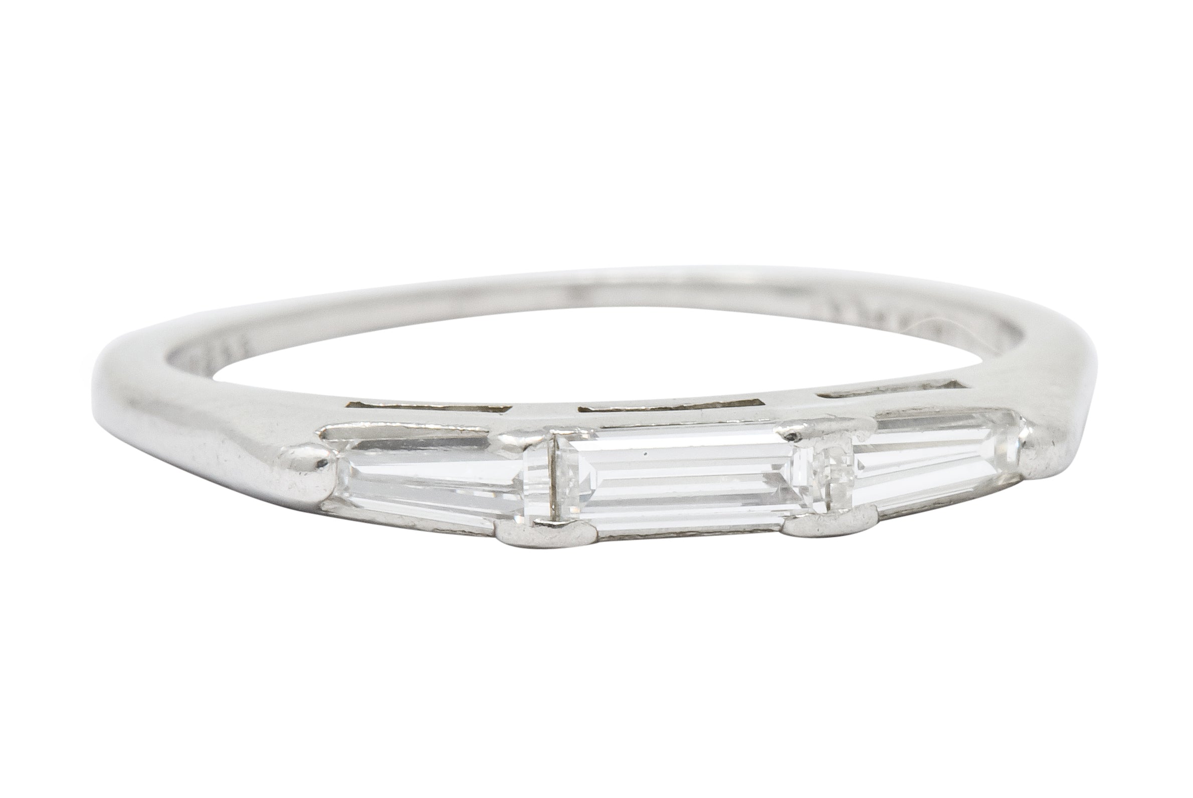 J.E. Caldwell Baguette Diamond Platinum Stacking Band Ring Circa 1950 - Wilson's Estate Jewelry