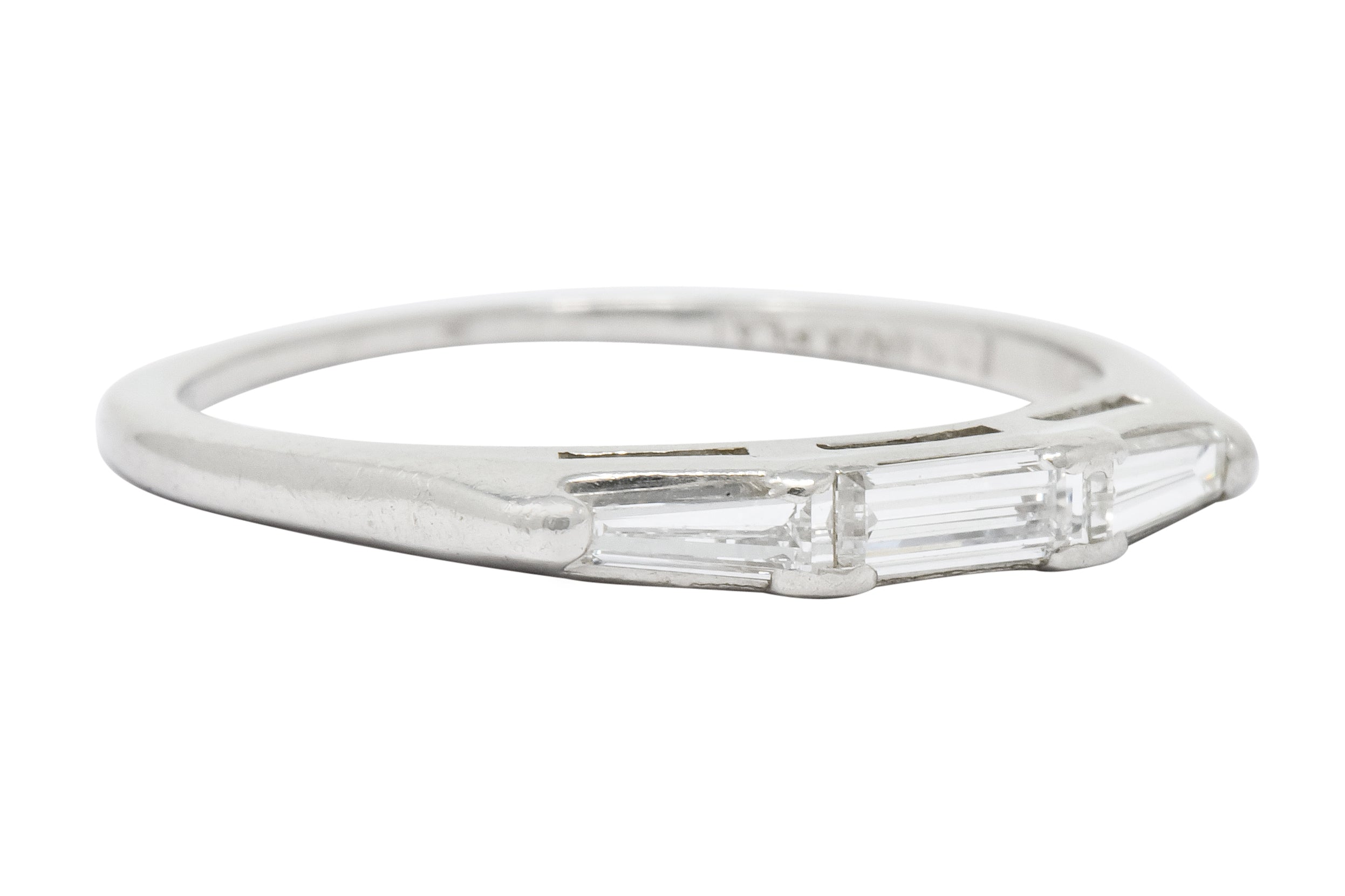 J.E. Caldwell Baguette Diamond Platinum Stacking Band Ring Circa 1950 - Wilson's Estate Jewelry