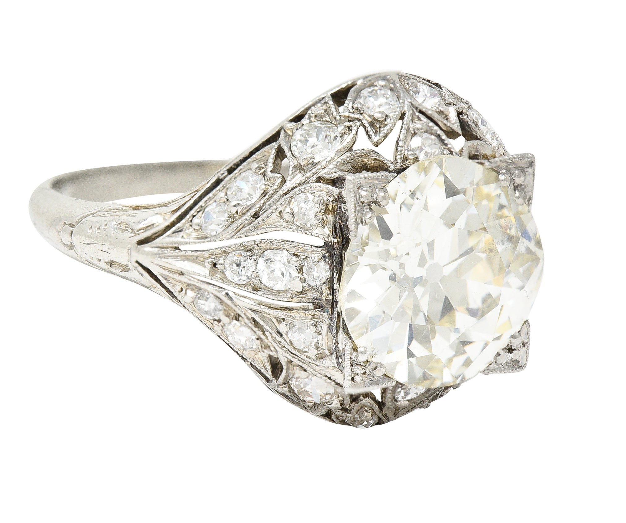 Bellé Epoqué 3.24 CTW Old European Cut Diamond Platinum Ivy Antique Bombé Engagement Ring Wilson's Estate Jewelry