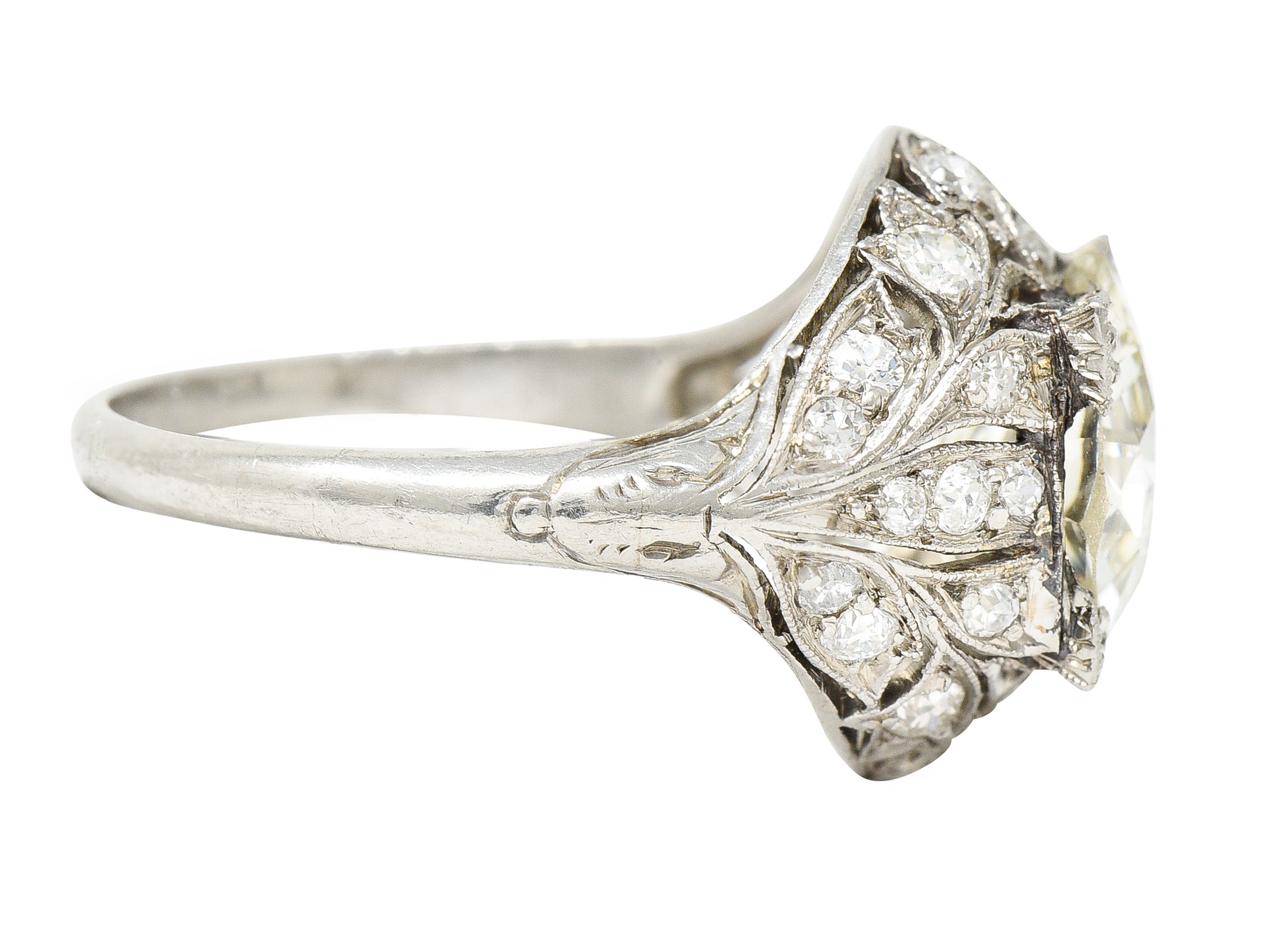 Bellé Epoqué 3.24 CTW Old European Cut Diamond Platinum Ivy Antique Bombé Engagement Ring Wilson's Estate Jewelry