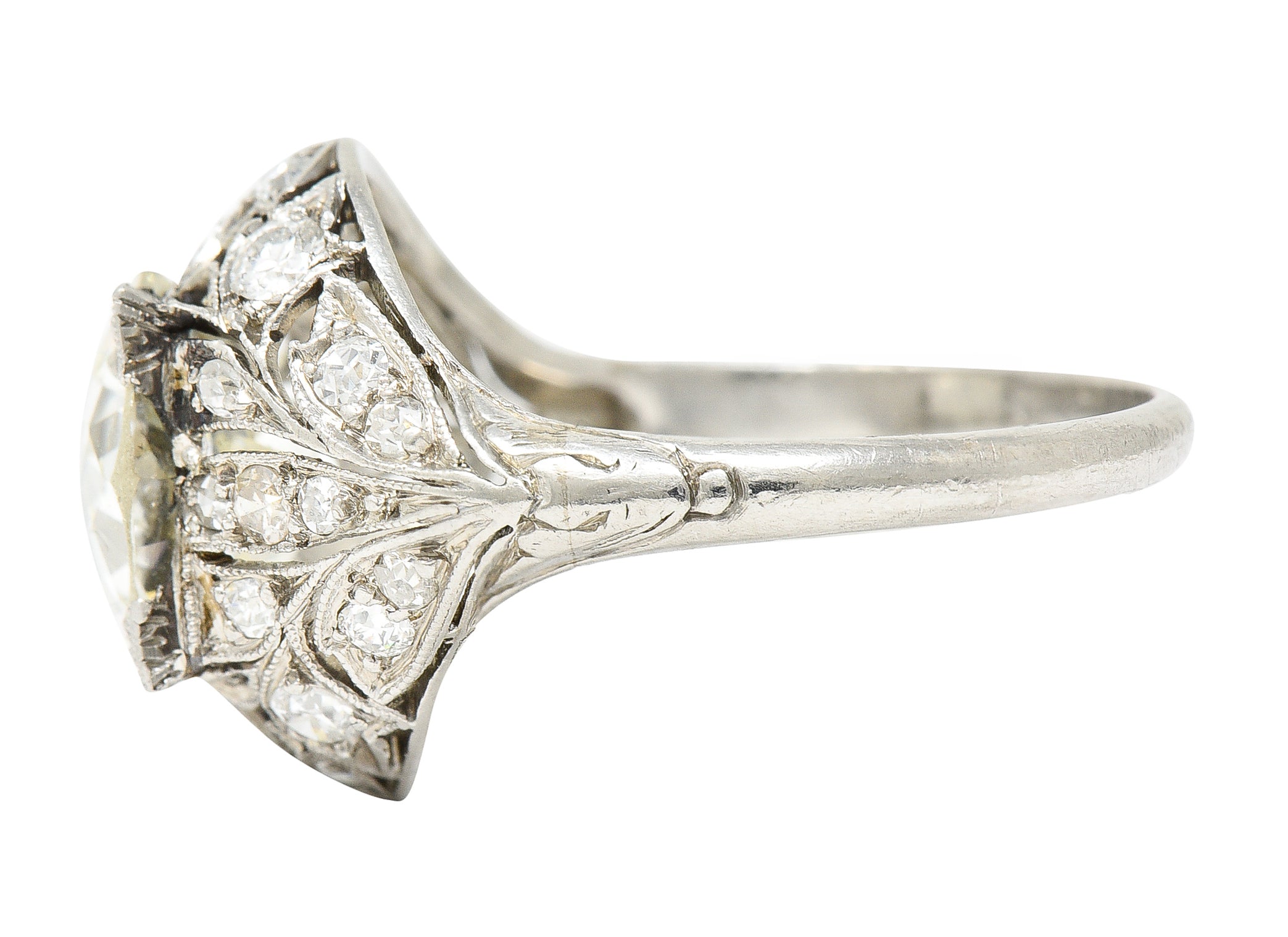 Bellé Epoqué 3.24 CTW Old European Cut Diamond Platinum Ivy Antique Bombé Engagement Ring Wilson's Estate Jewelry