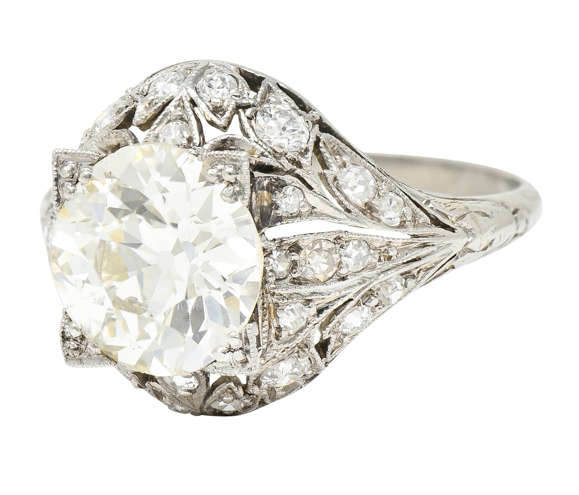 Bellé Epoqué 3.24 CTW Old European Cut Diamond Platinum Ivy Antique Bombé Engagement Ring Wilson's Estate Jewelry