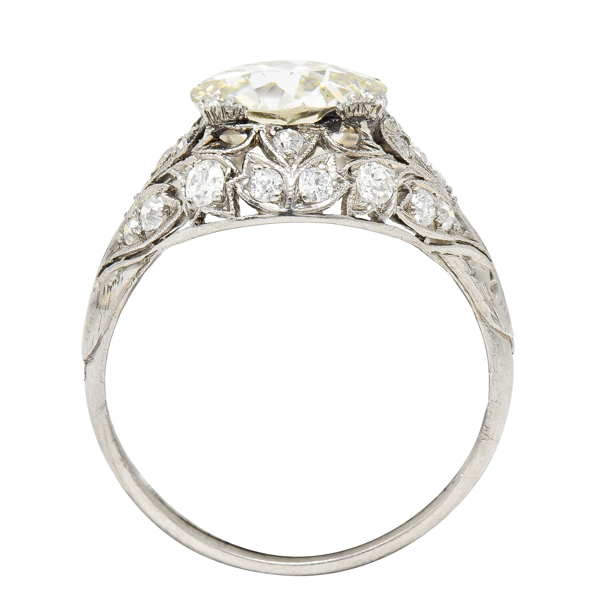 Bellé Epoqué 3.24 CTW Old European Cut Diamond Platinum Ivy Antique Bombé Engagement Ring Wilson's Estate Jewelry