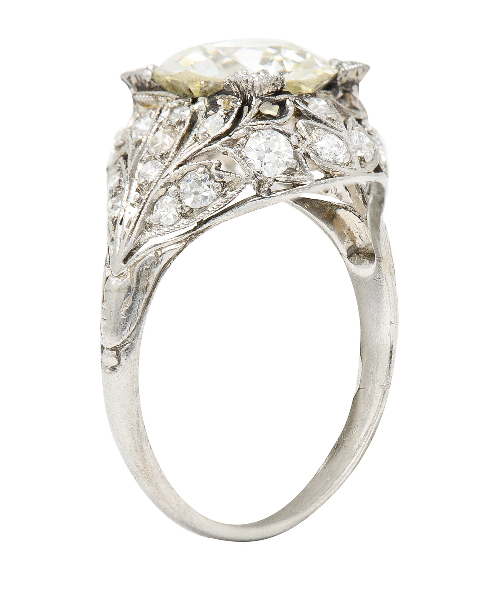 Bellé Epoqué 3.24 CTW Old European Cut Diamond Platinum Ivy Antique Bombé Engagement Ring Wilson's Estate Jewelry