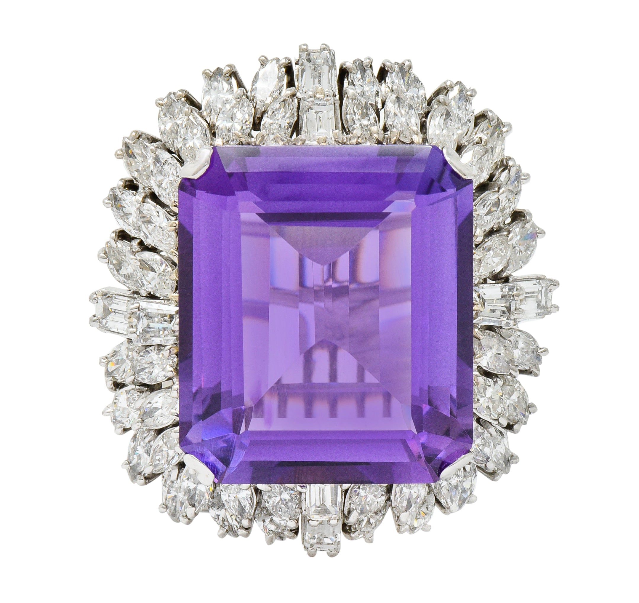 Large Vintage Amethyst 6.00 CTW Diamond 18 Karat White Gold Cluster RingRing - Wilson's Estate Jewelry