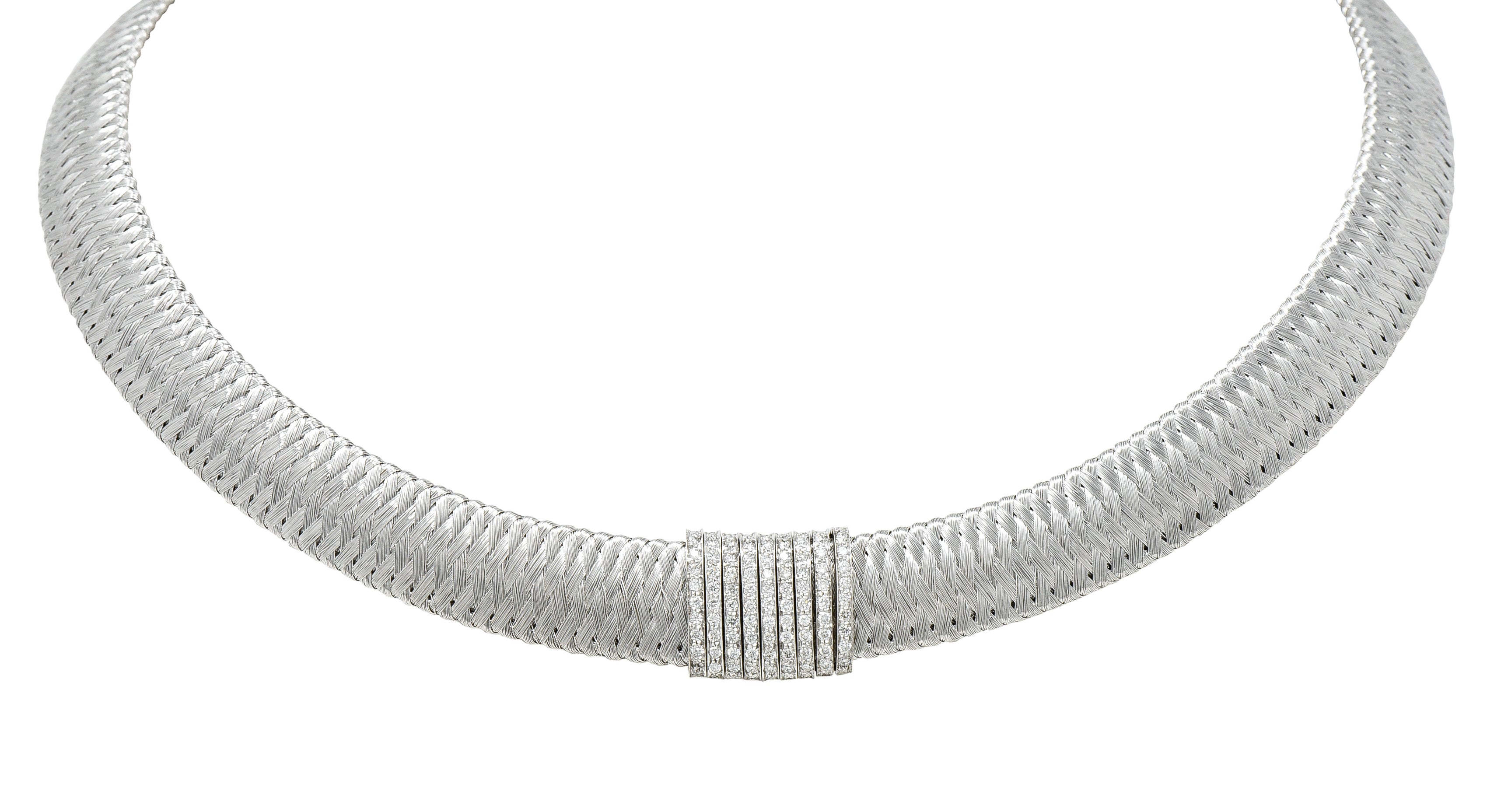 Roberto Coin 1.00 CTW Diamond 18 Karat White Gold Primavera Woven Collar Necklace Wilson's Estate Jewelry