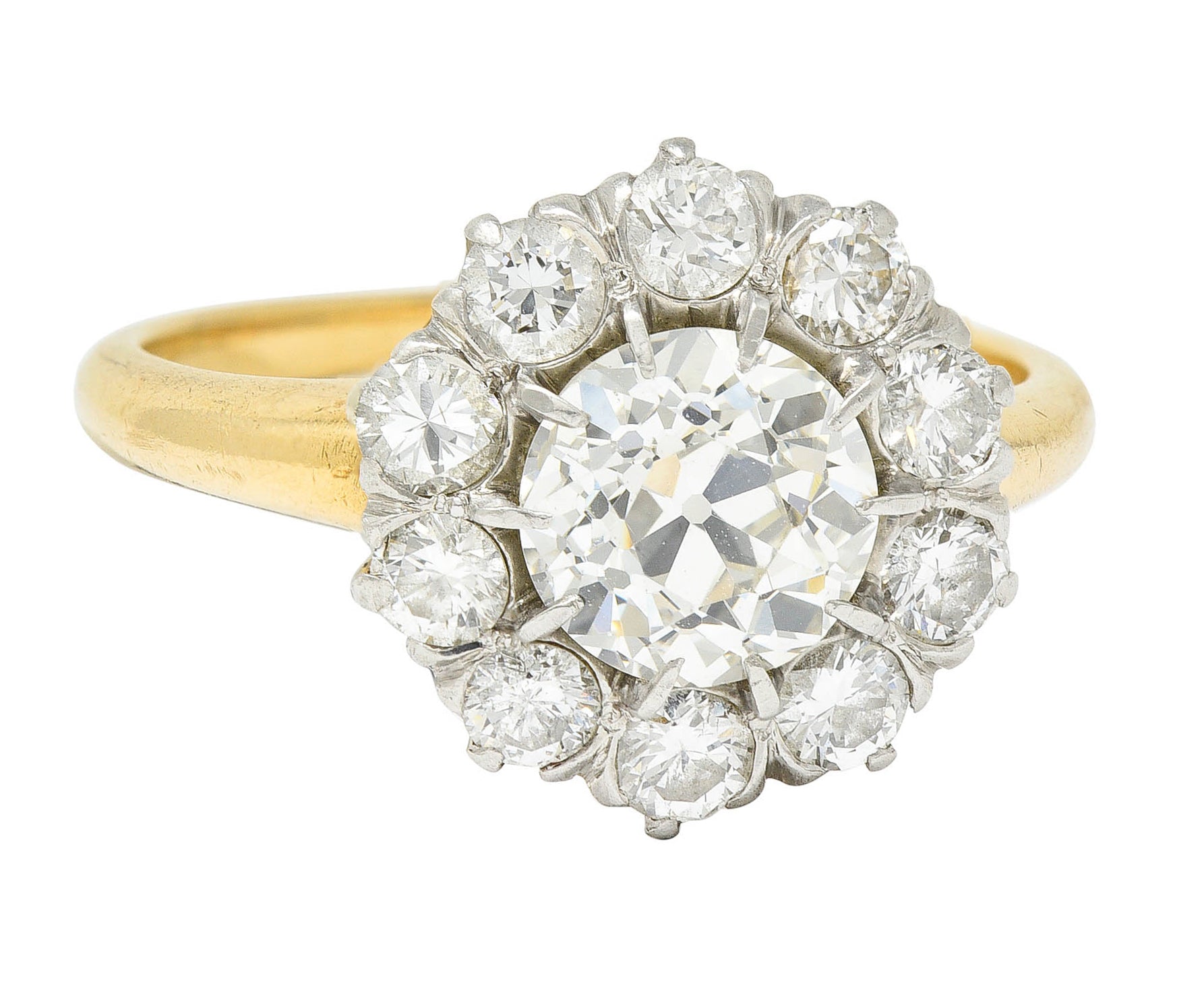 Edwardian 2.14 CTW Diamond Platinum-Topped 14 Karat Gold Cluster Engagement Ring GIARing - Wilson's Estate Jewelry