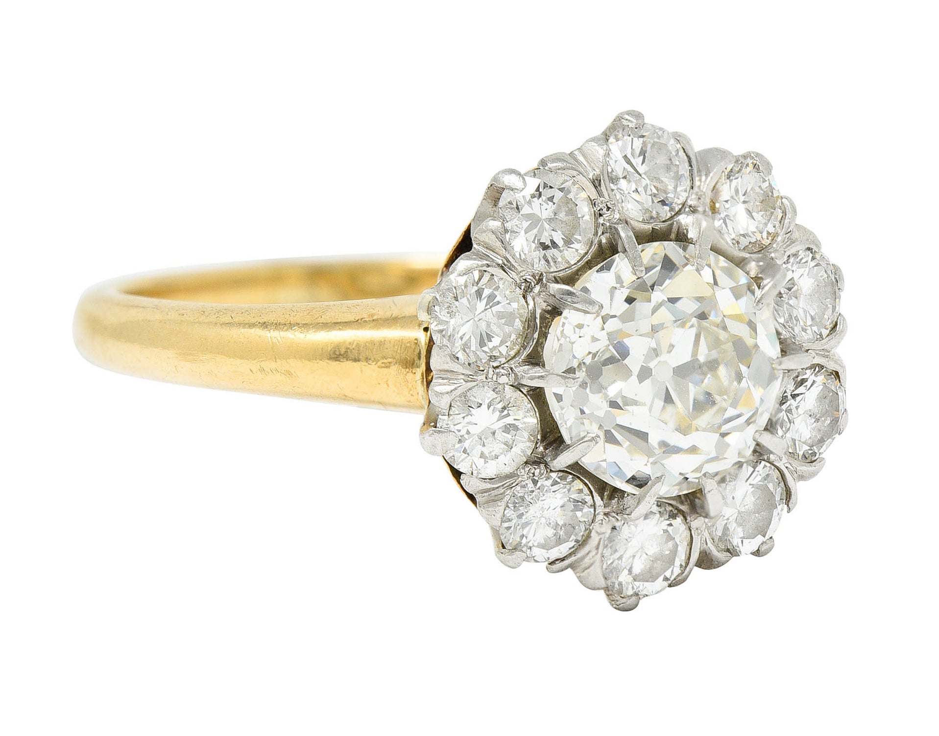 Edwardian 2.14 CTW Diamond Platinum-Topped 14 Karat Gold Cluster Engagement Ring GIARing - Wilson's Estate Jewelry