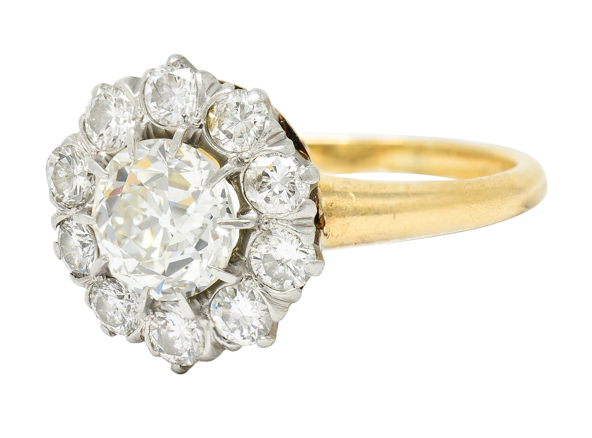 Edwardian 2.14 CTW Diamond Platinum-Topped 14 Karat Gold Cluster Engagement Ring GIARing - Wilson's Estate Jewelry