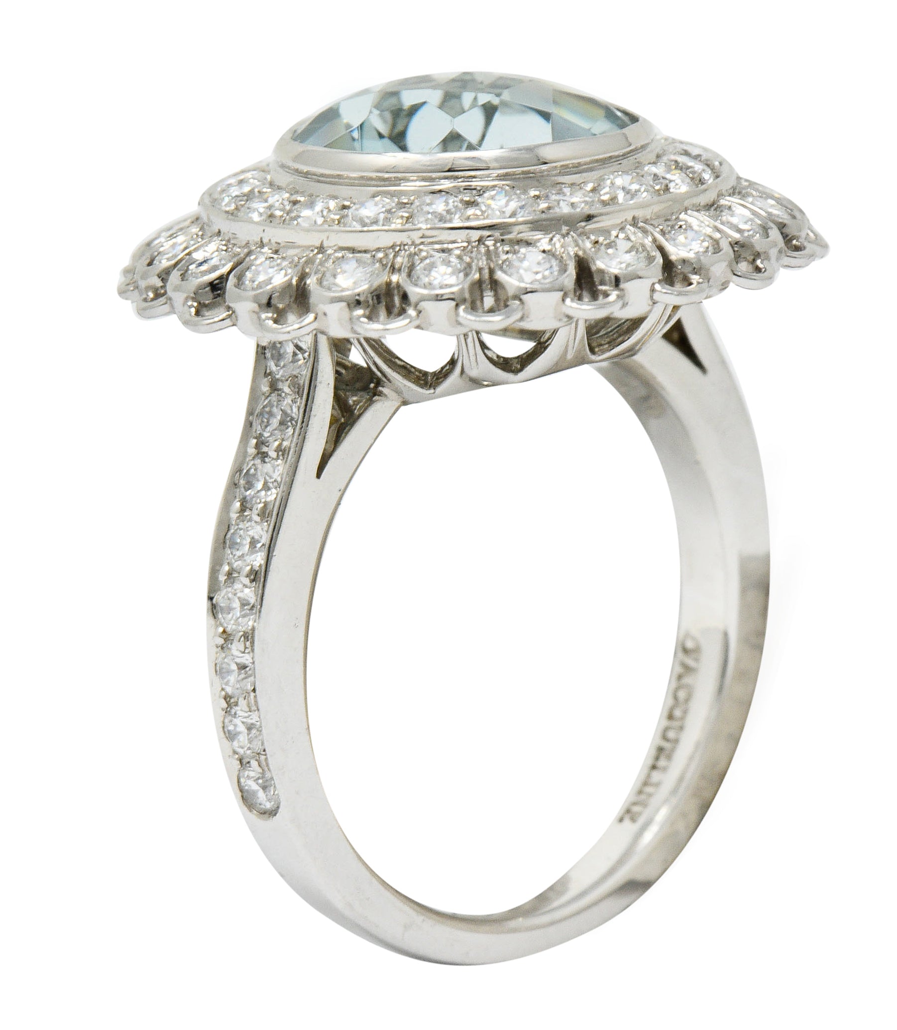 Green Beryl Diamond Platinum Floral Cluster Statement RingRing - Wilson's Estate Jewelry