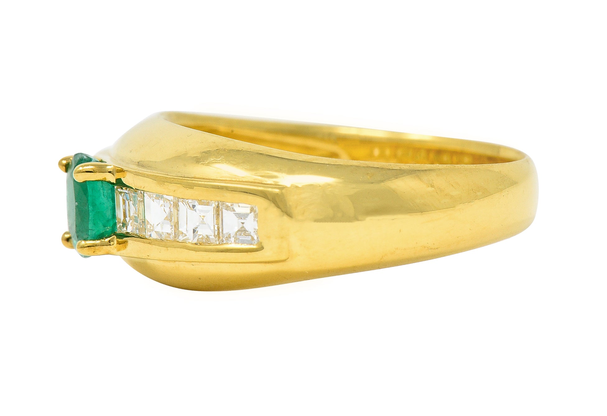 1980's 1.00 CTW Emerald Diamond 18 Karat Yellow Gold Vintage Gemstone Ring