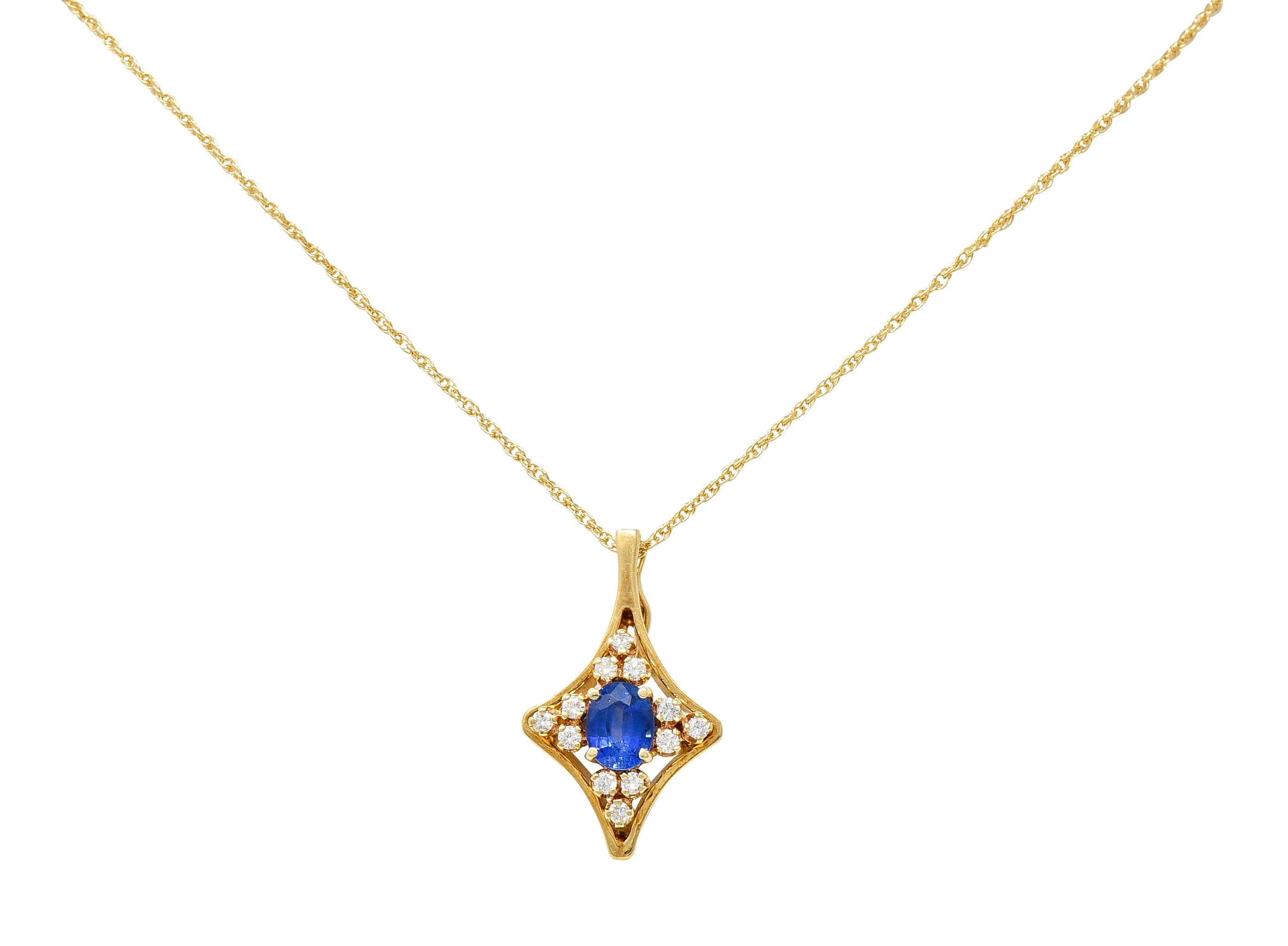 1980's Vintage 1.51 CTW Sapphire Diamond 14 Karat Yellow Gold Enhancer Pendant Necklace Wilson's Estate Jewelry