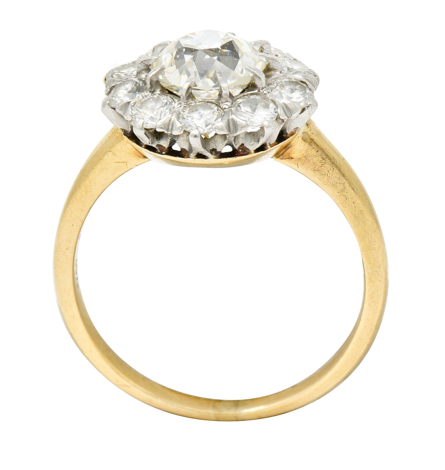 Edwardian 2.14 CTW Diamond Platinum-Topped 14 Karat Gold Cluster Engagement Ring GIARing - Wilson's Estate Jewelry