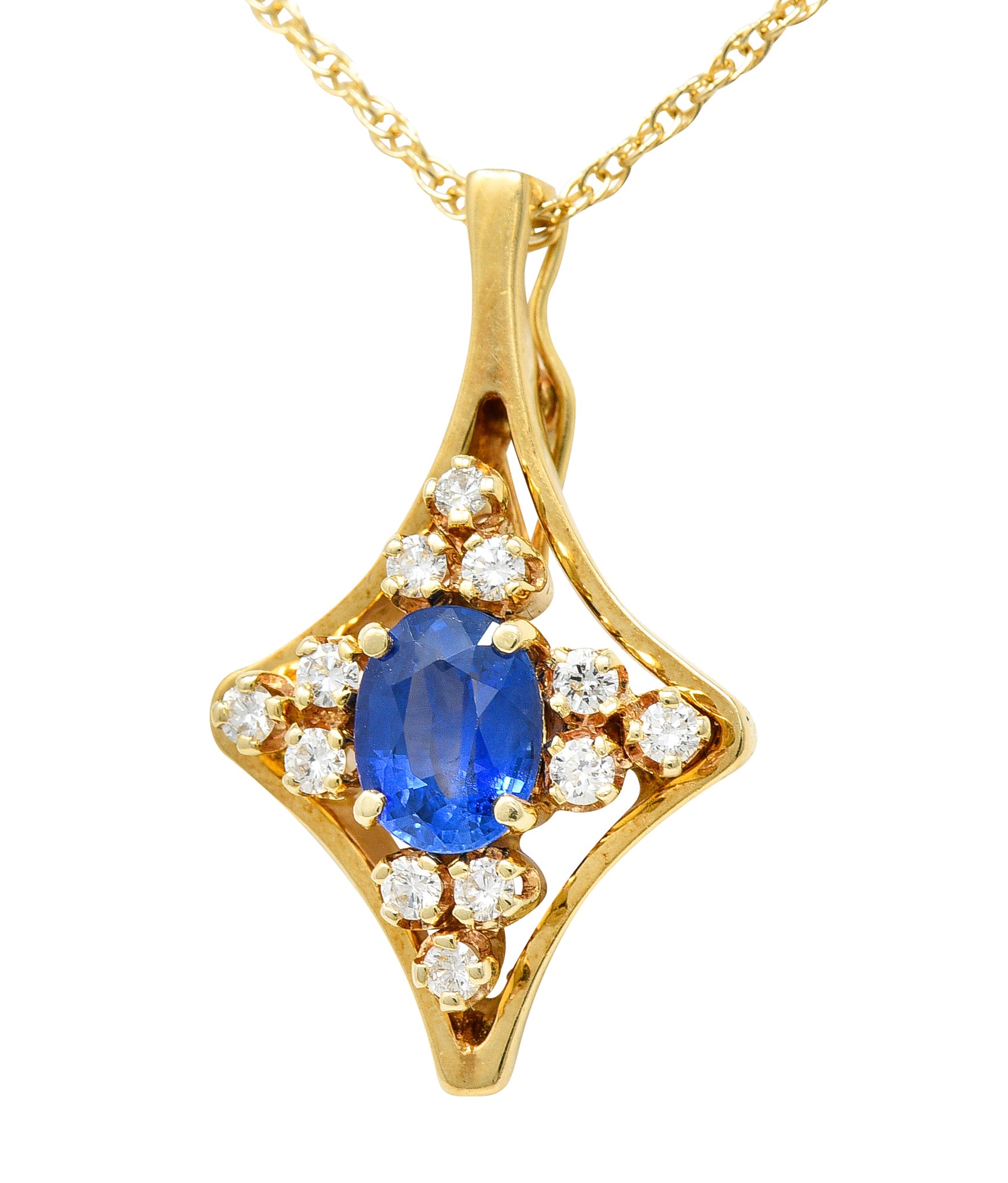 1980's Vintage 1.51 CTW Sapphire Diamond 14 Karat Yellow Gold Enhancer Pendant Necklace Wilson's Estate Jewelry