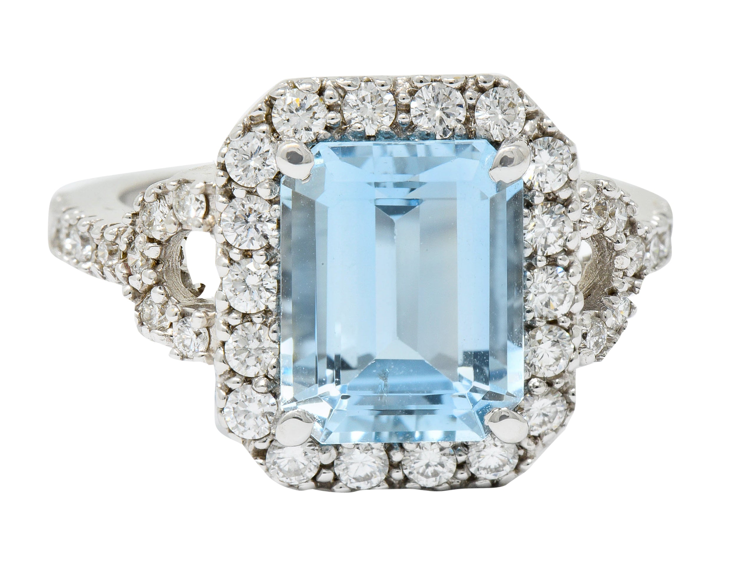 2.62 CTW Aquamarine Diamond Halo 18 Karat White Gold Cocktail RingRing - Wilson's Estate Jewelry