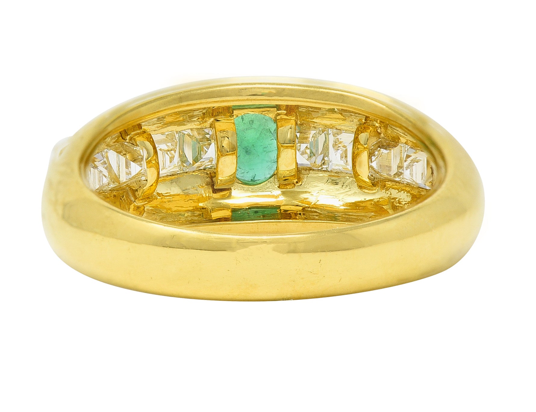 1980's 1.00 CTW Emerald Diamond 18 Karat Yellow Gold Vintage Gemstone Ring