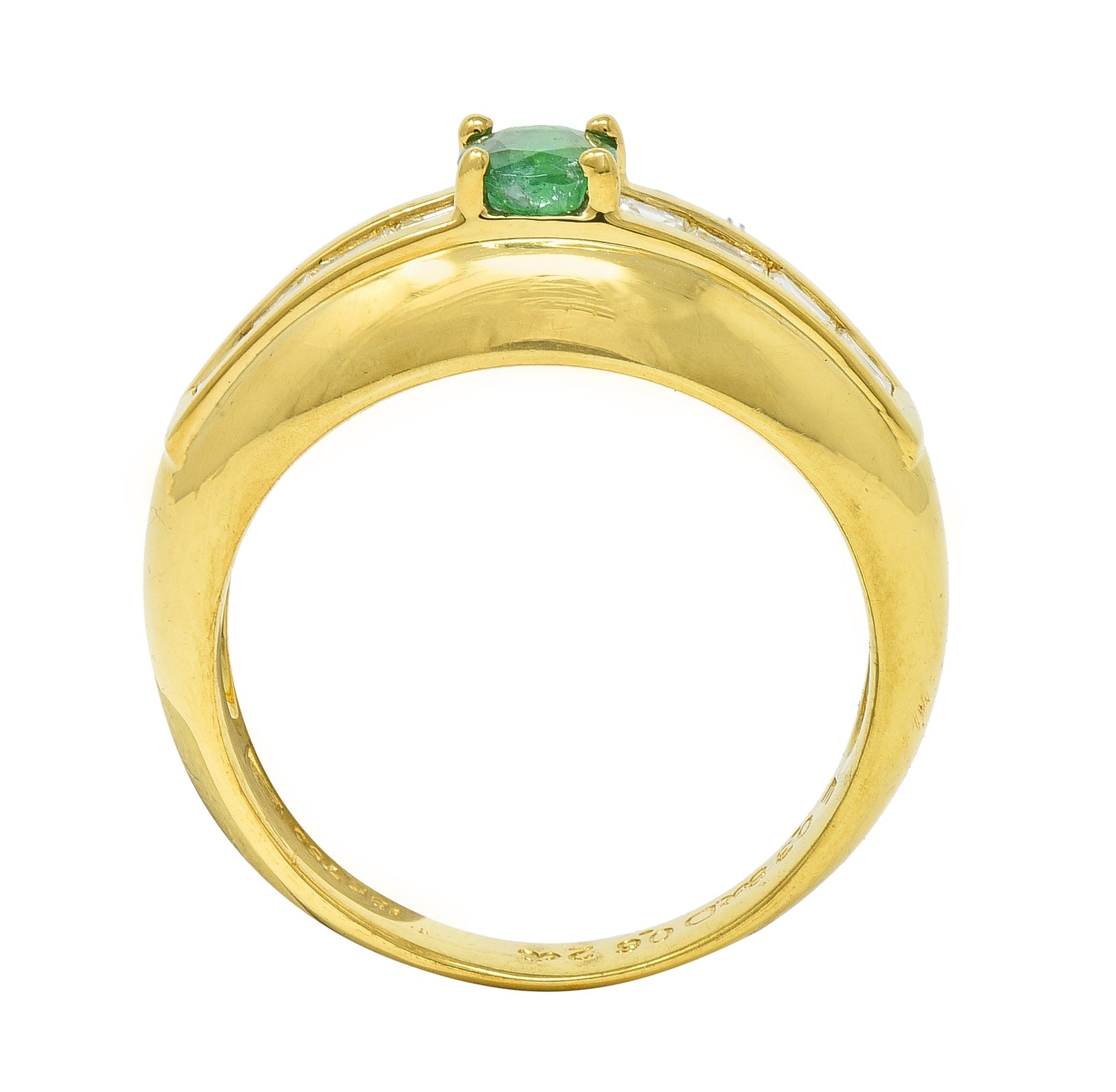 1980's 1.00 CTW Emerald Diamond 18 Karat Yellow Gold Vintage Gemstone Ring