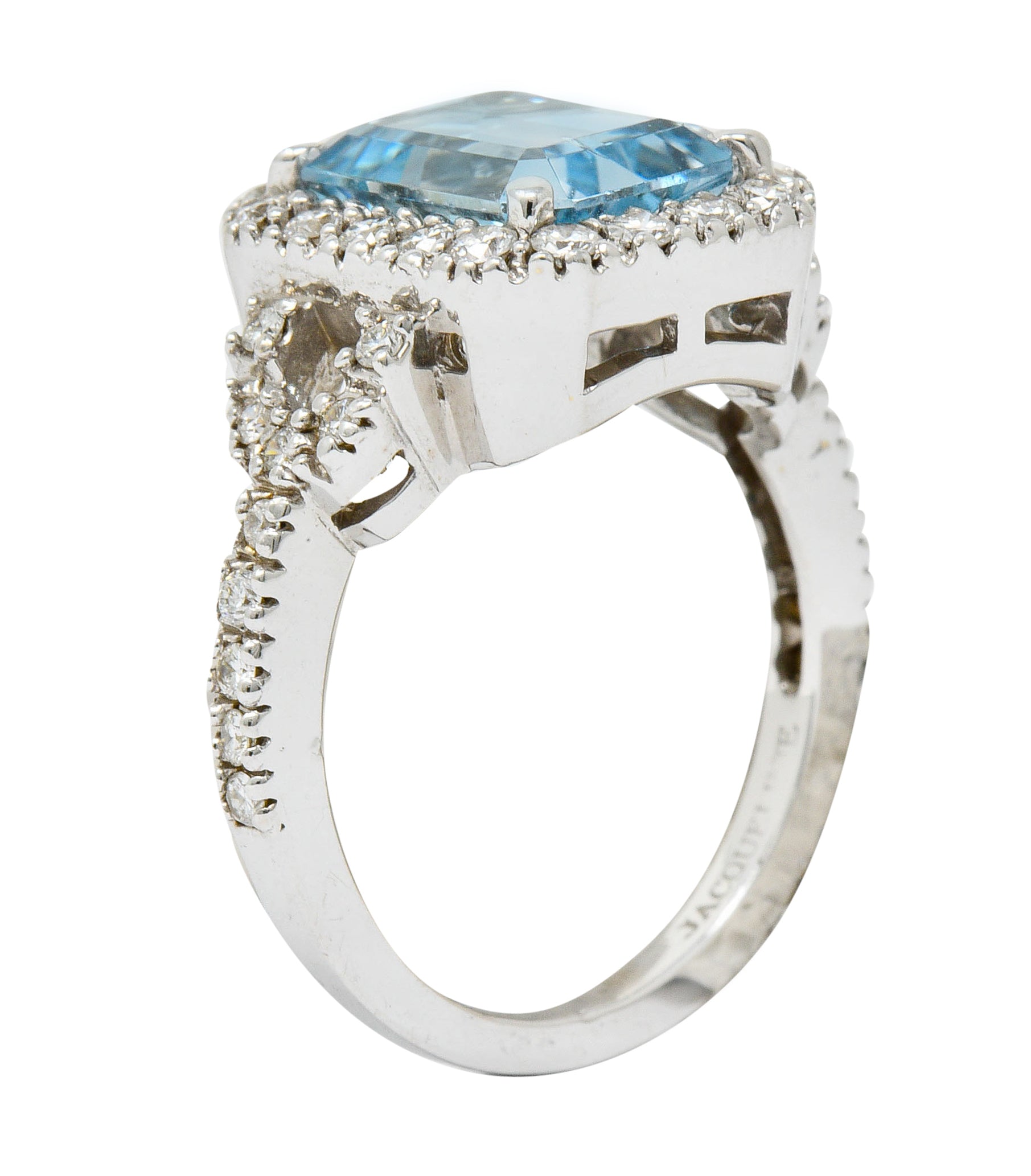 2.62 CTW Aquamarine Diamond Halo 18 Karat White Gold Cocktail RingRing - Wilson's Estate Jewelry