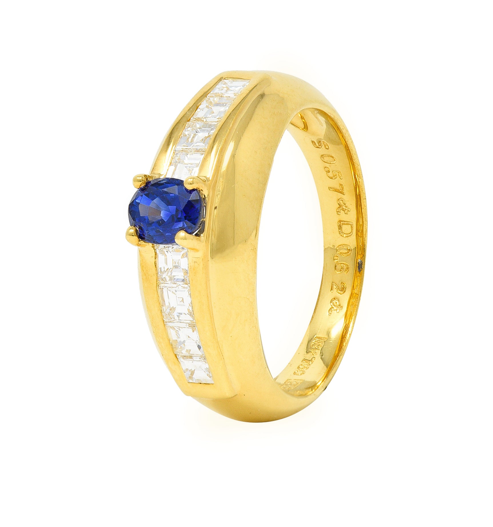 1980's 1.19 CTW Sapphire Diamond 18 Karat Yellow Gold Vintage Gemstone Ring