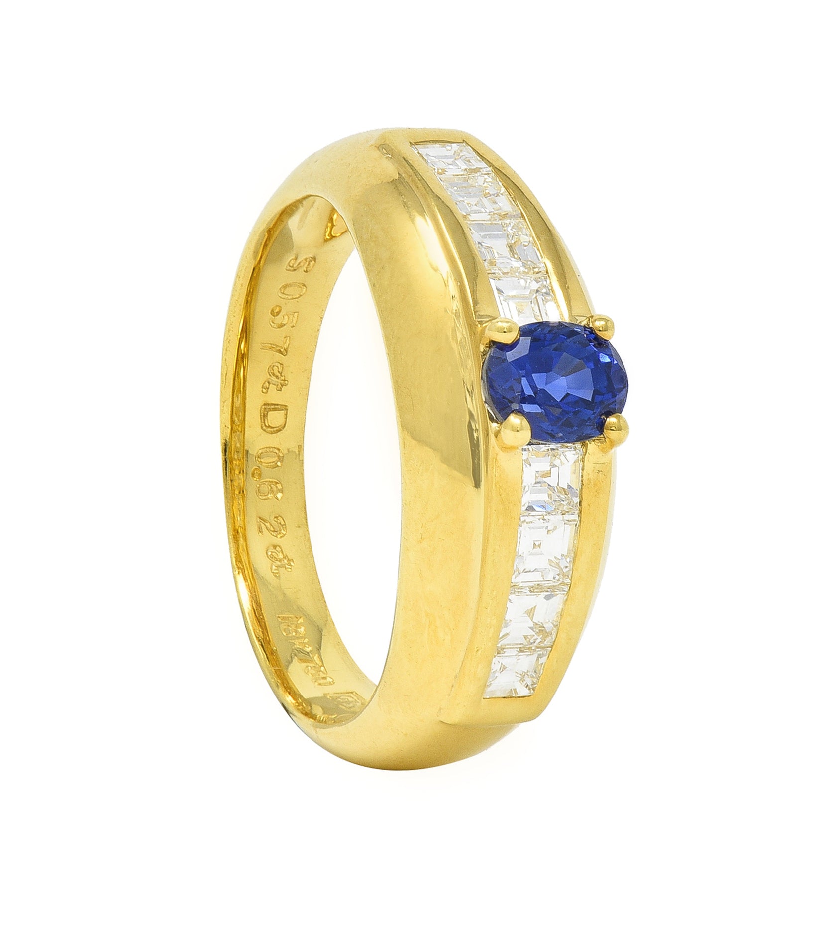 1980's 1.19 CTW Sapphire Diamond 18 Karat Yellow Gold Vintage Gemstone Ring