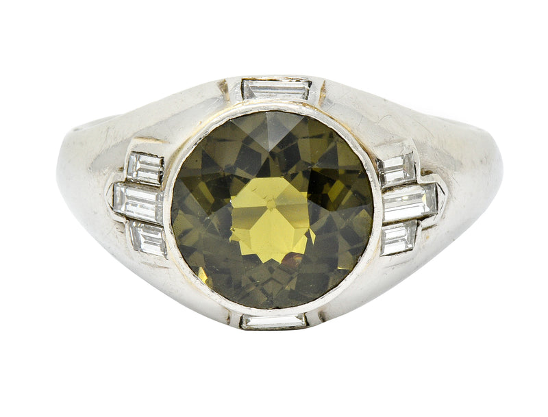 .11111 *Art Deco 5.25 CTW No Heat Green Sapphire Diamond Platinum Men's Ring GIA - Wilson's Estate Jewelry