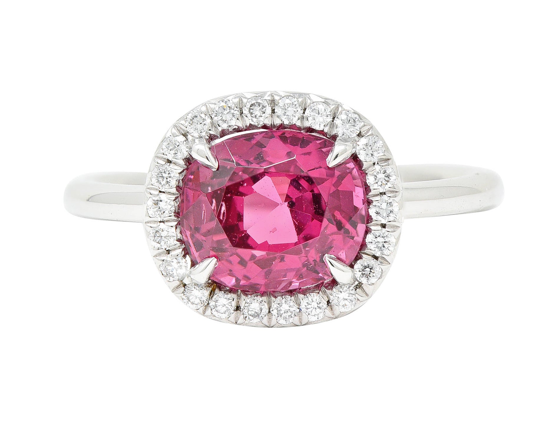 Contemporary 2.85 CTW Spinel Diamond Platinum Cushion Halo RingRing - Wilson's Estate Jewelry