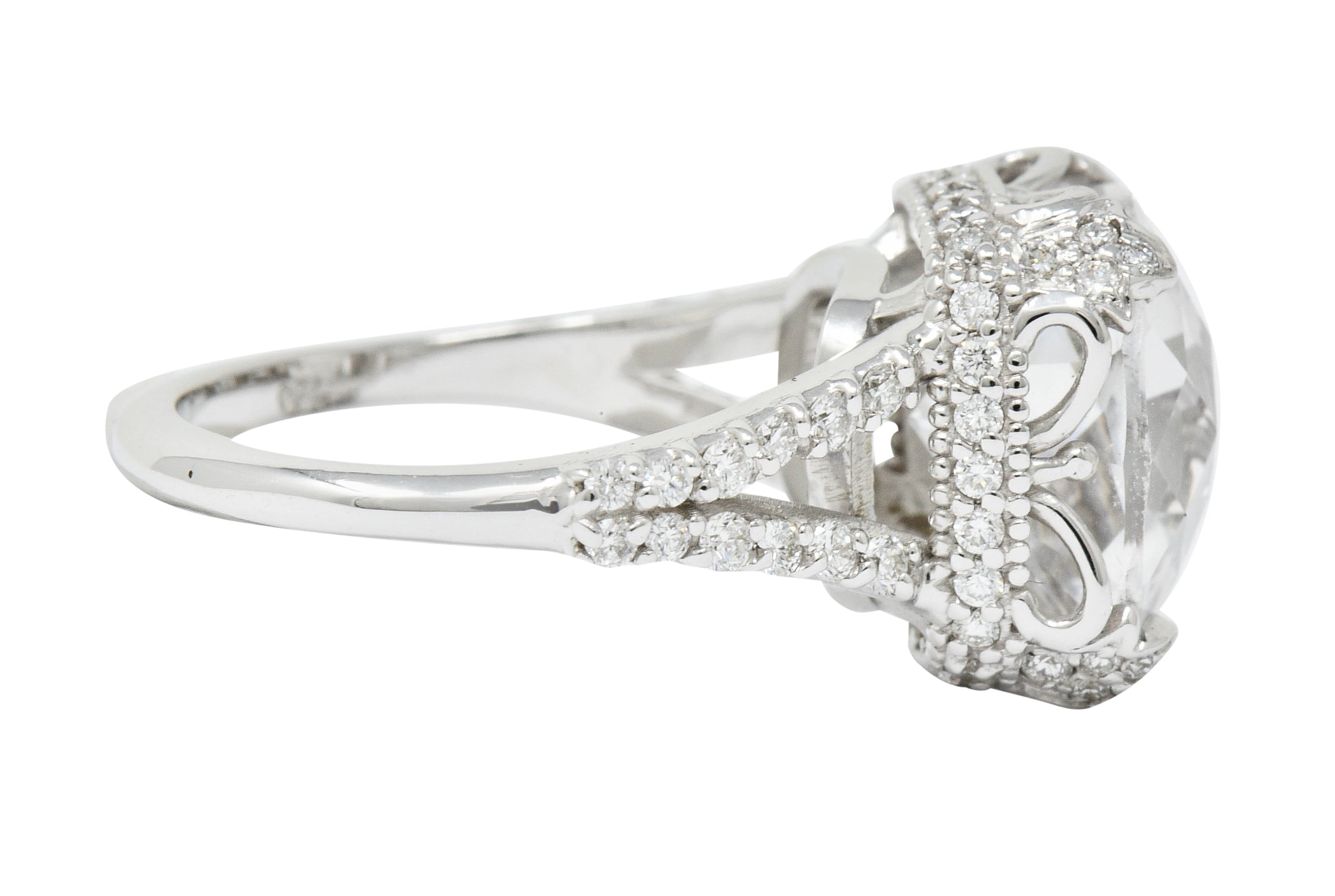 Exquisite 10.25 CTW White Sapphire Diamond 18 Karat White Gold Cocktail RingRing - Wilson's Estate Jewelry