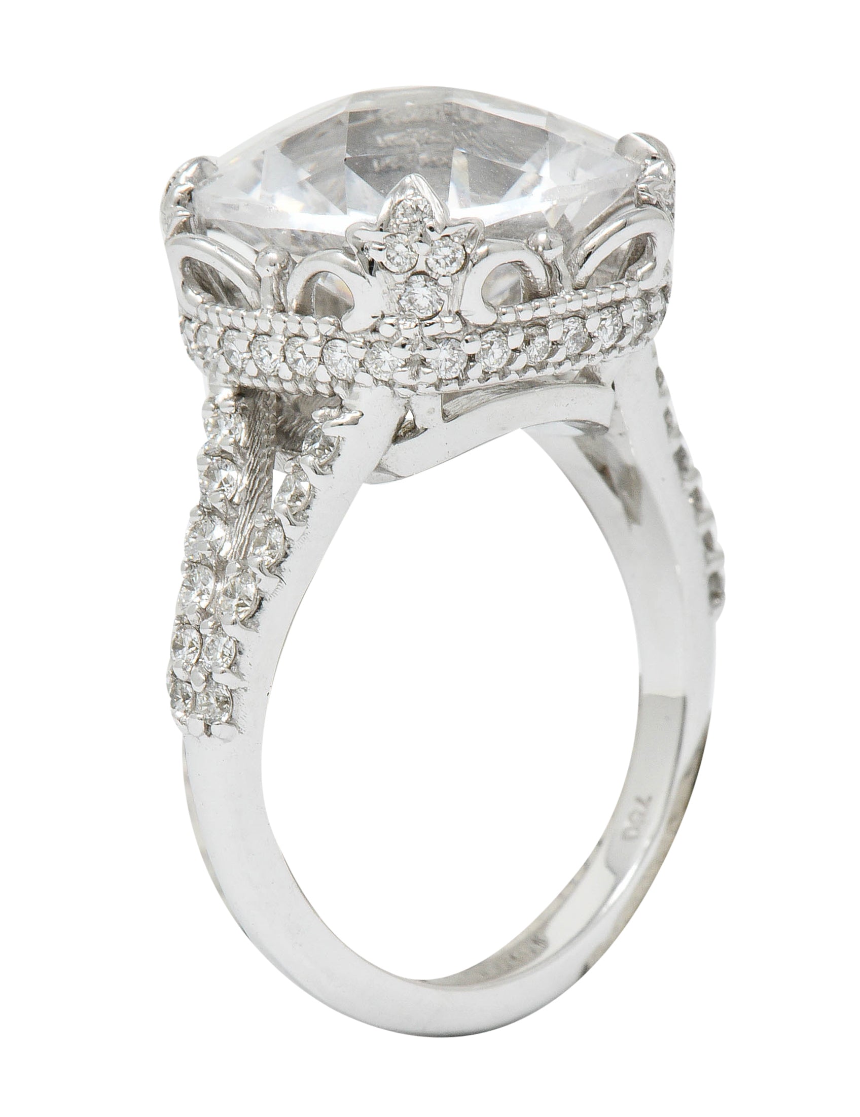 Exquisite 10.25 CTW White Sapphire Diamond 18 Karat White Gold Cocktail RingRing - Wilson's Estate Jewelry