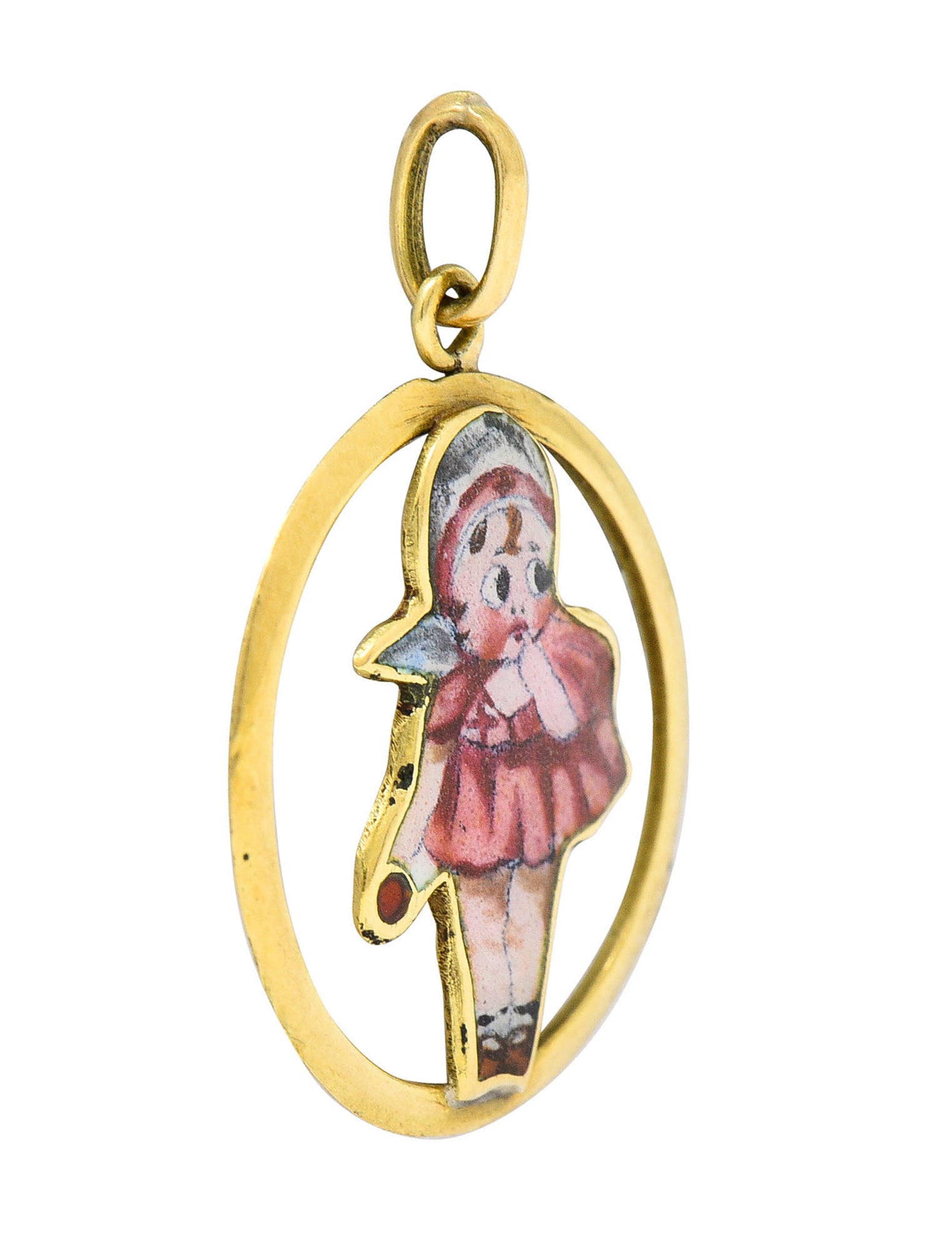 Early Retro Enamel 18 Karat Gold Baby Doll Charmcharm - Wilson's Estate Jewelry