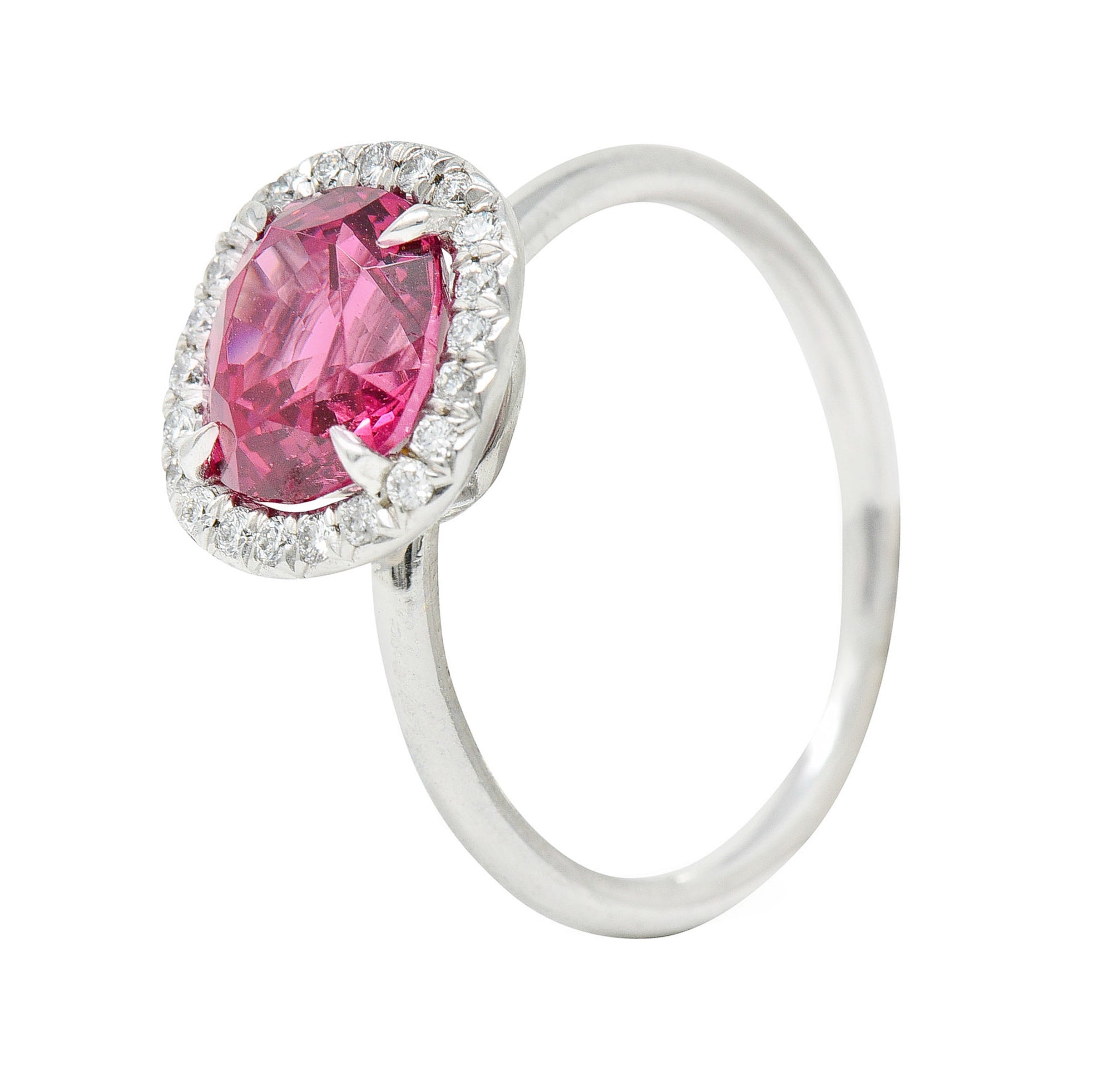 Contemporary 2.85 CTW Spinel Diamond Platinum Cushion Halo RingRing - Wilson's Estate Jewelry