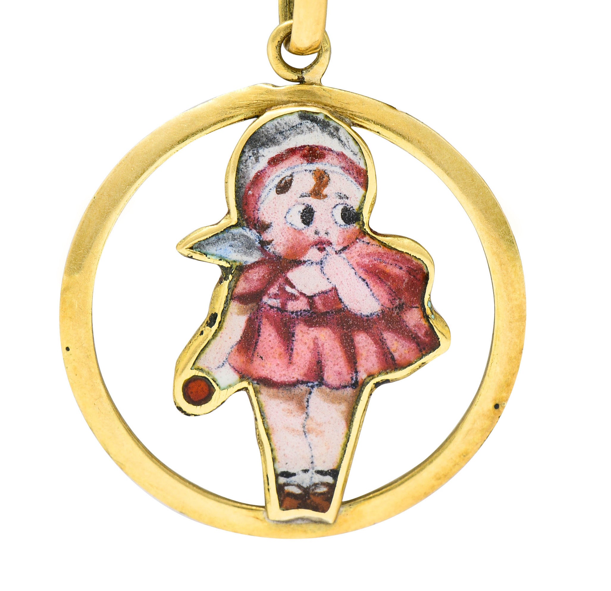 Early Retro Enamel 18 Karat Gold Baby Doll Charmcharm - Wilson's Estate Jewelry