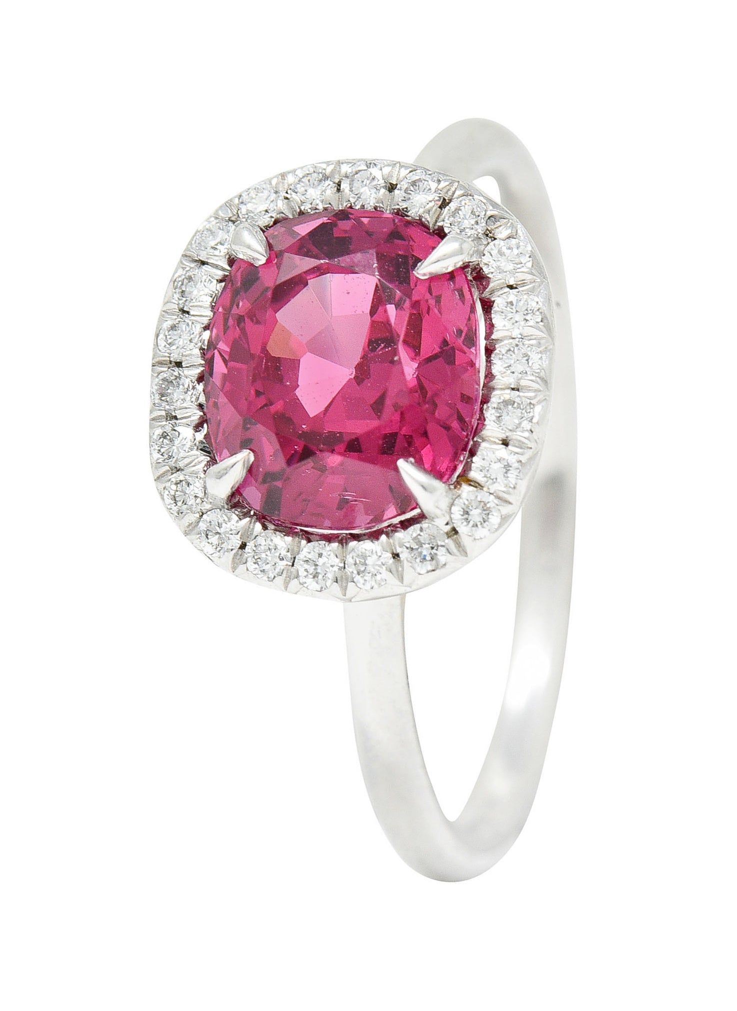 Contemporary 2.85 CTW Spinel Diamond Platinum Cushion Halo RingRing - Wilson's Estate Jewelry