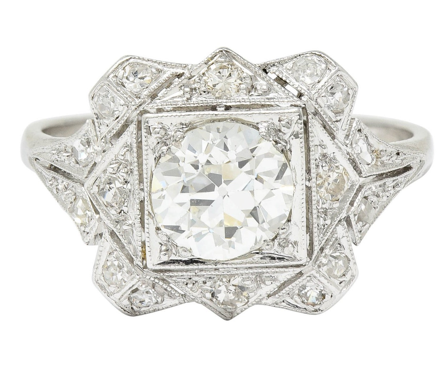 1930's Art Deco 1.40 CTW Diamond Platinum Geometric Dinner Ring GIARing - Wilson's Estate Jewelry