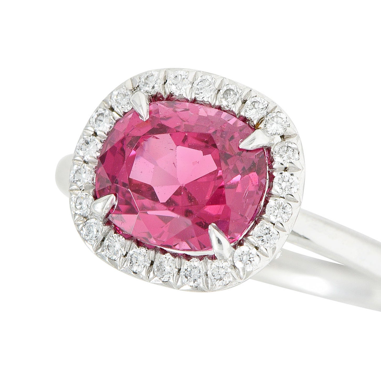 Contemporary 2.85 CTW Spinel Diamond Platinum Cushion Halo RingRing - Wilson's Estate Jewelry