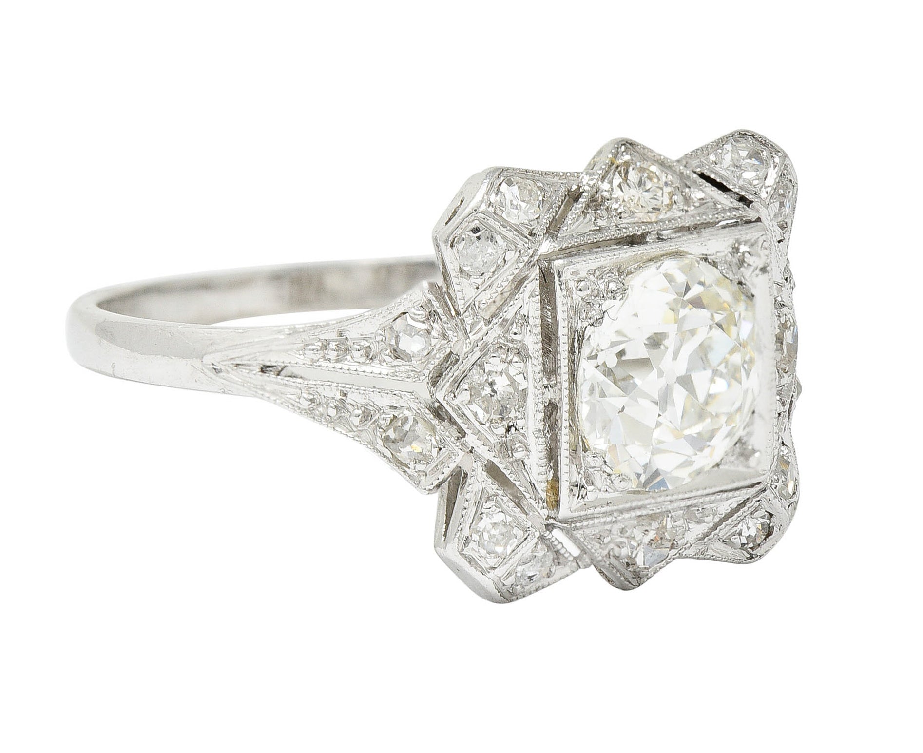 1930's Art Deco 1.40 CTW Diamond Platinum Geometric Dinner Ring GIARing - Wilson's Estate Jewelry