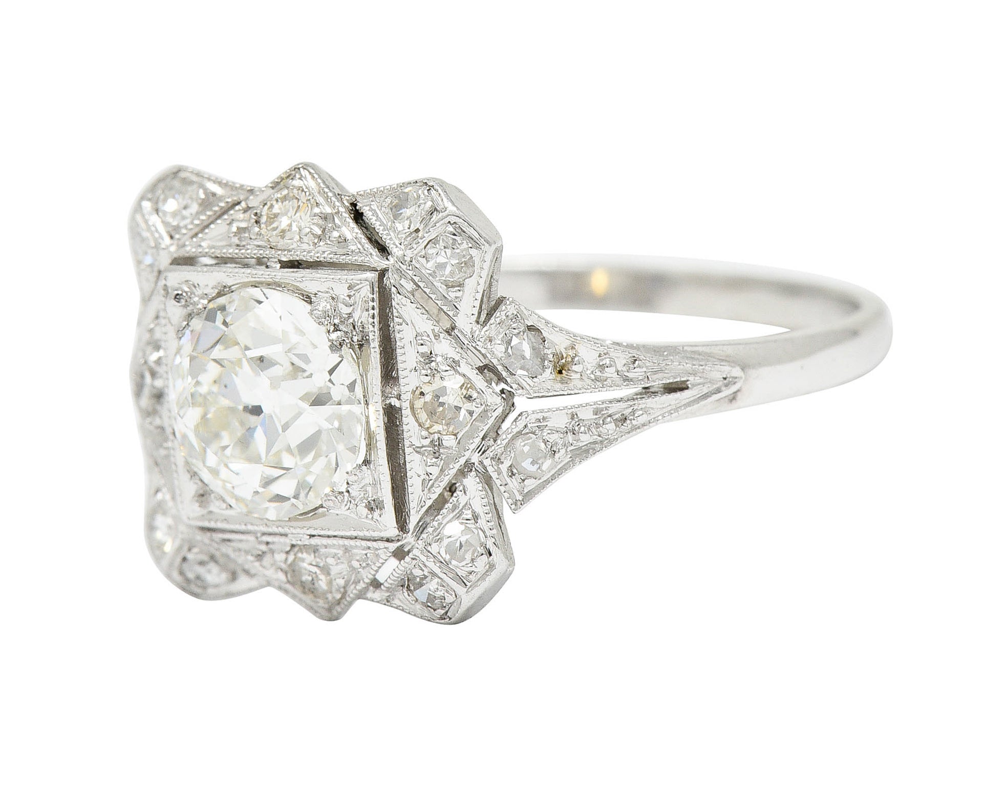 1930's Art Deco 1.40 CTW Diamond Platinum Geometric Dinner Ring GIARing - Wilson's Estate Jewelry